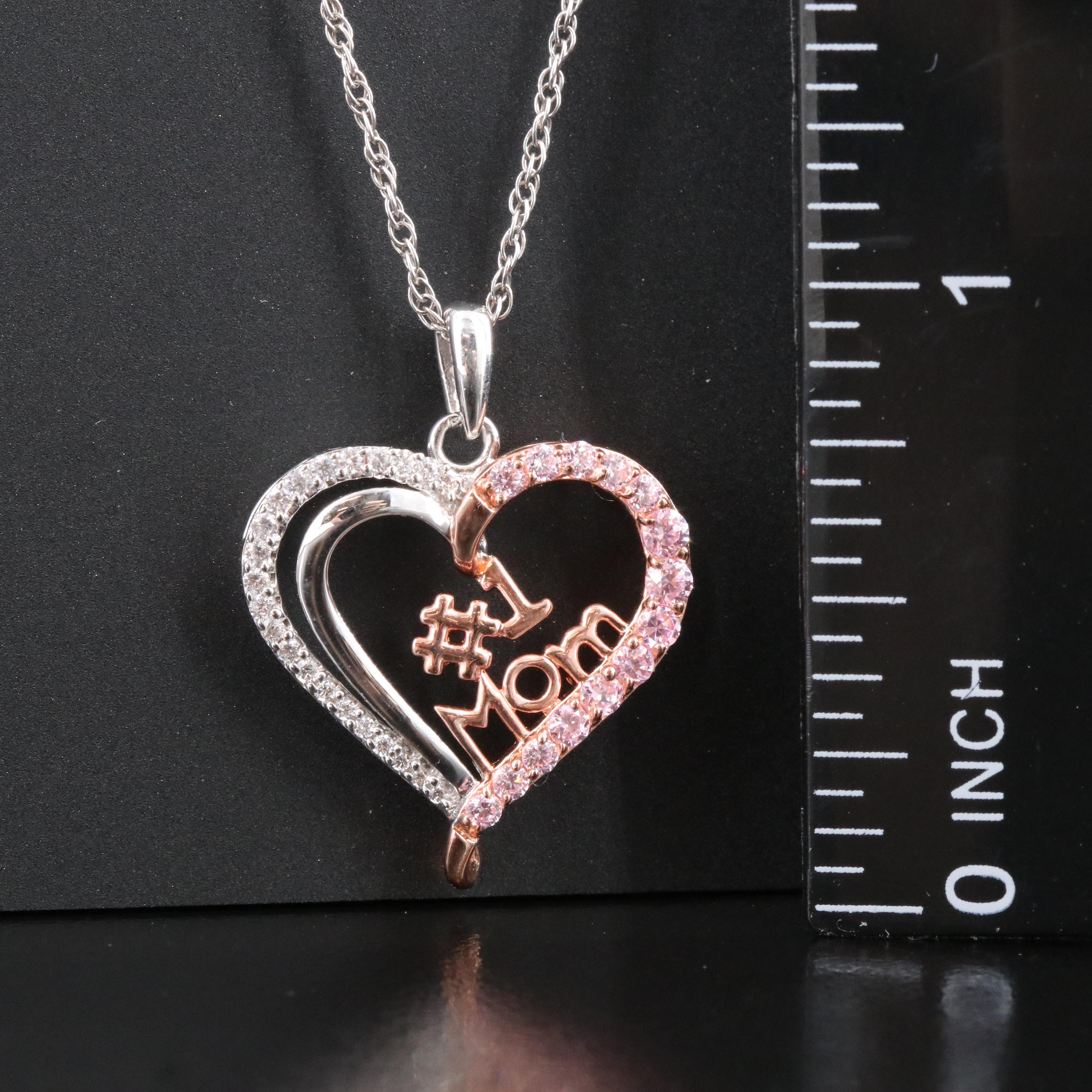 Sterling CZ "#1 Mom" Heart Pendant Necklace
