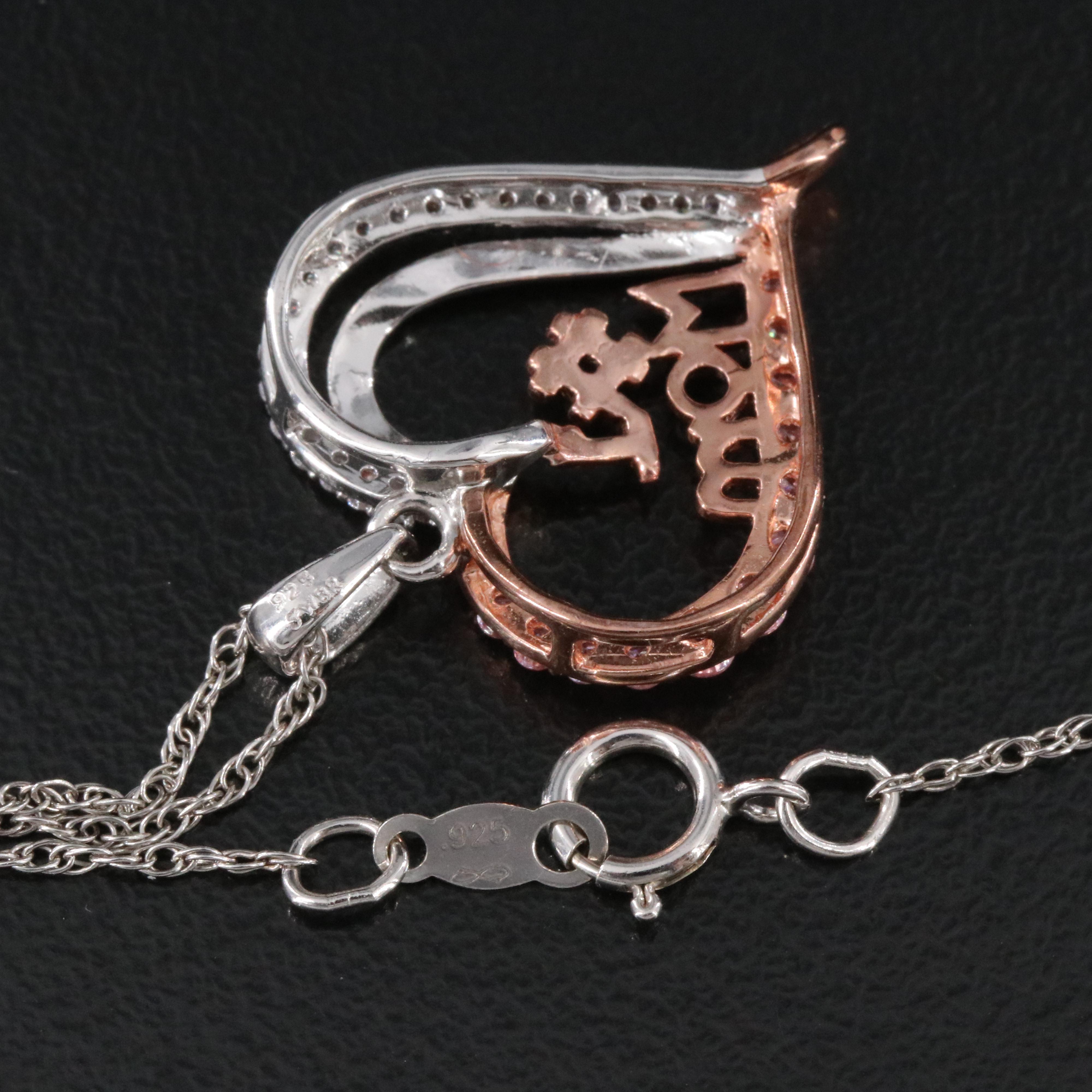 Sterling CZ "#1 Mom" Heart Pendant Necklace