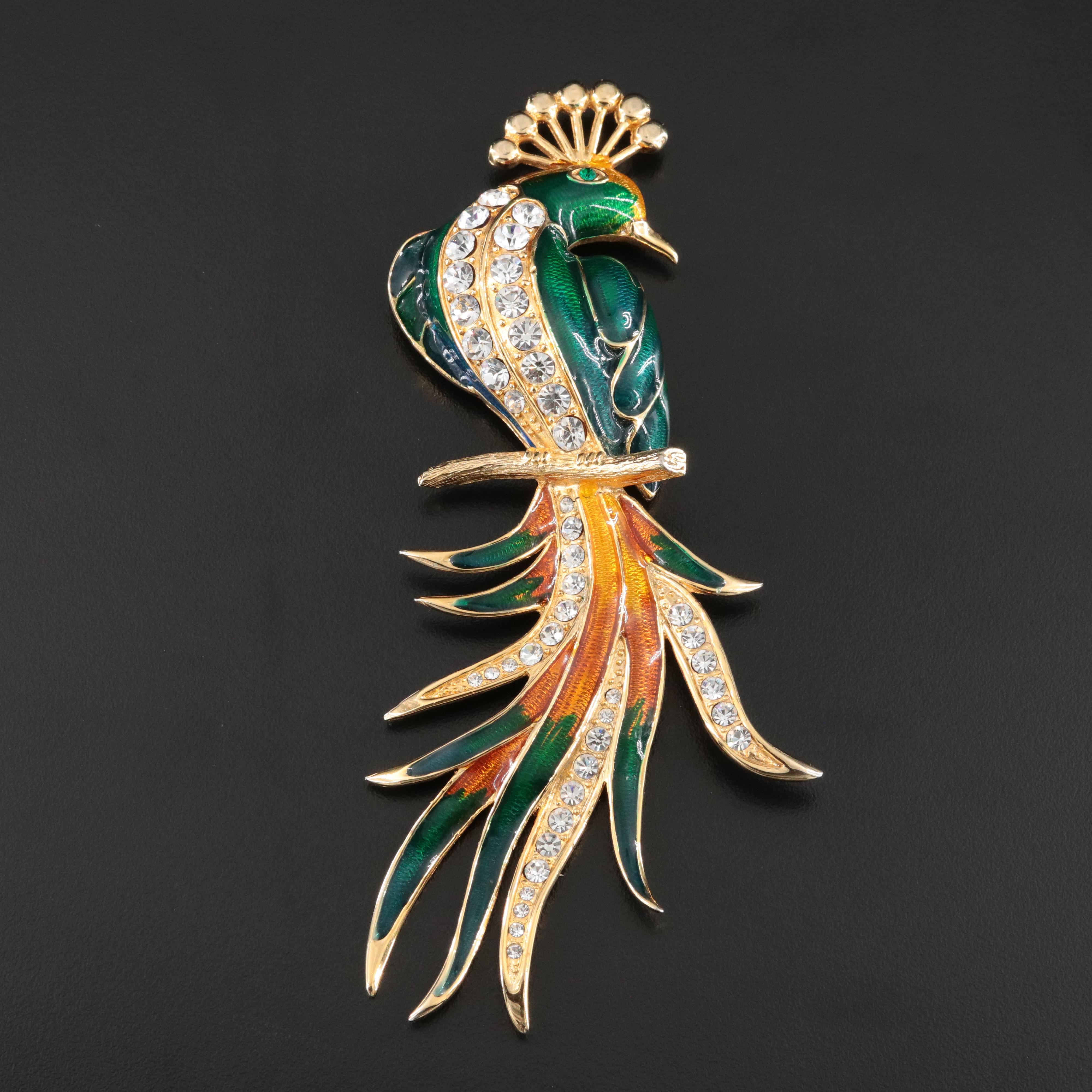 Vintage Phoenix Rhinestone and Enamel Brooch