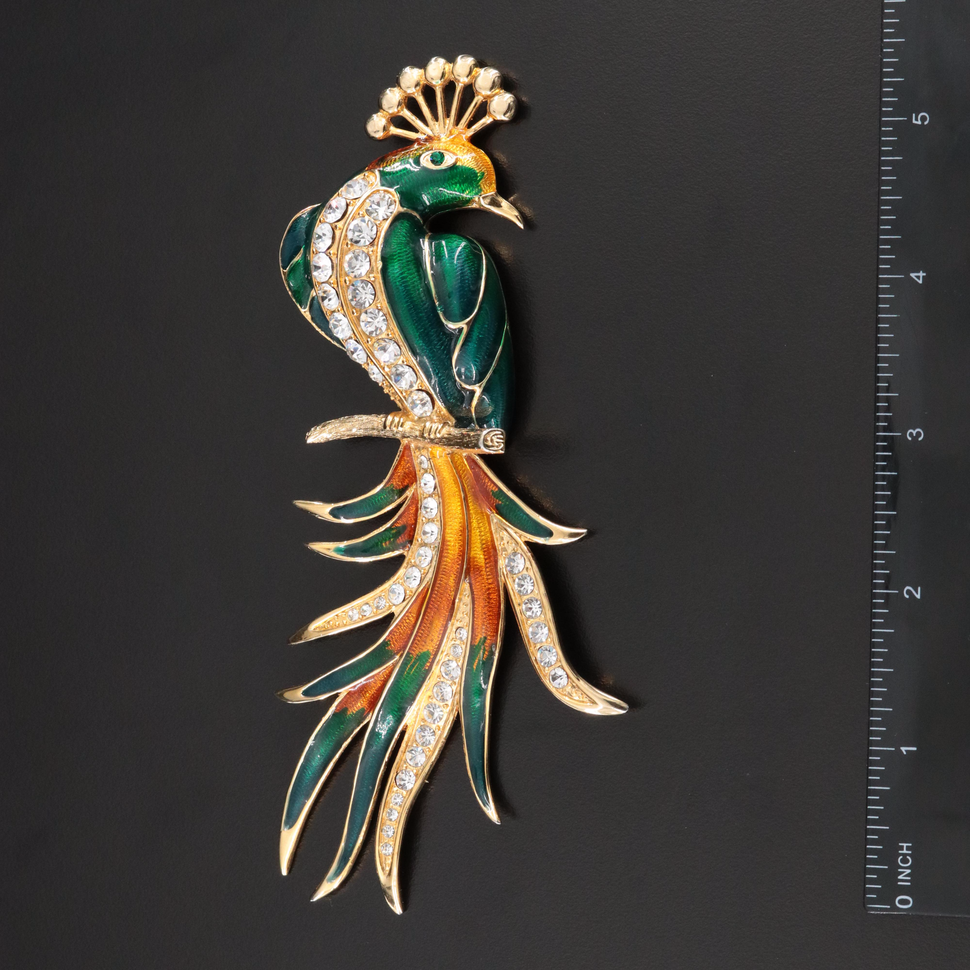 Vintage Phoenix Rhinestone and Enamel Brooch