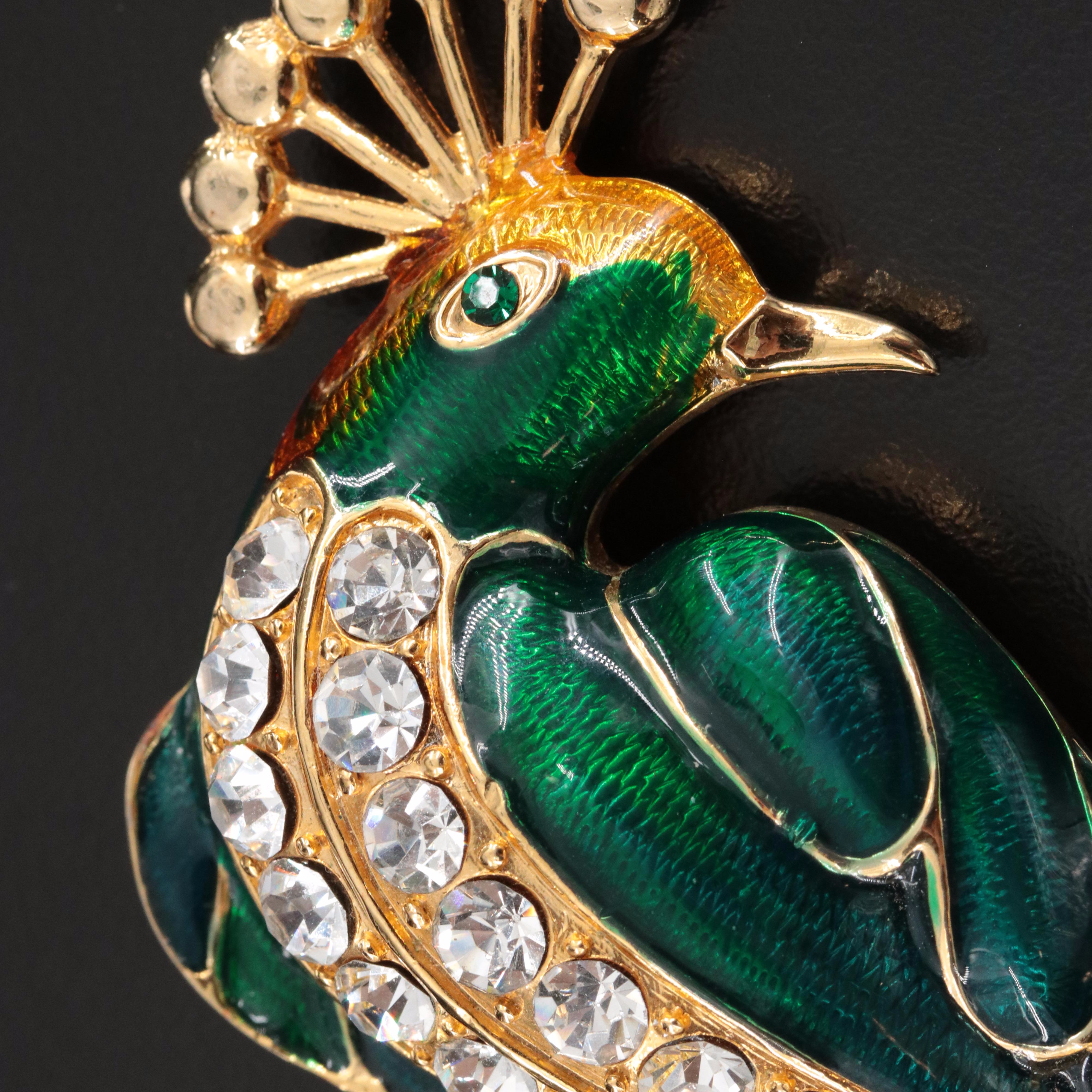 Vintage Phoenix Rhinestone and Enamel Brooch