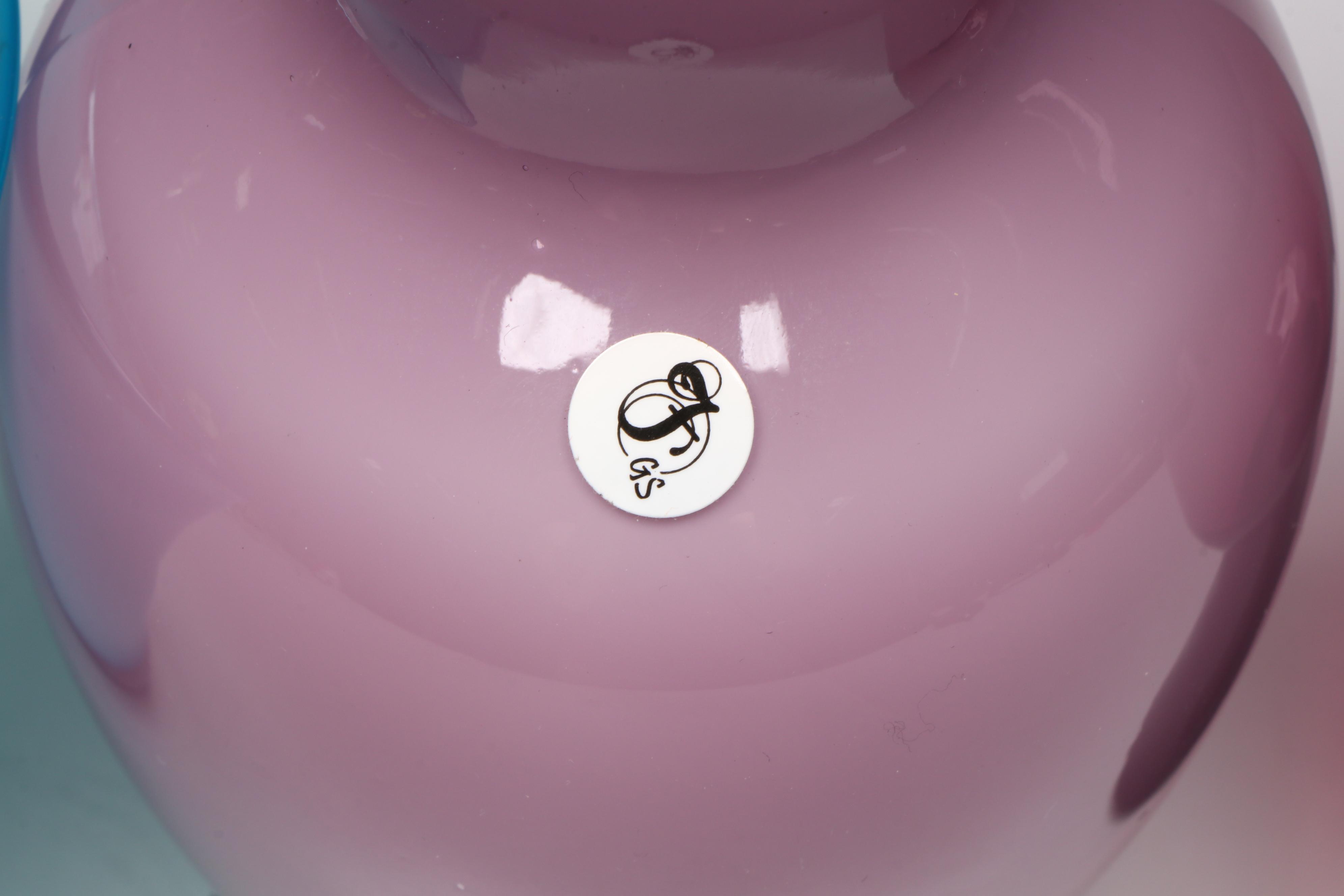 Fenton Purple Glass Fluted Vase with Other Glass Vases