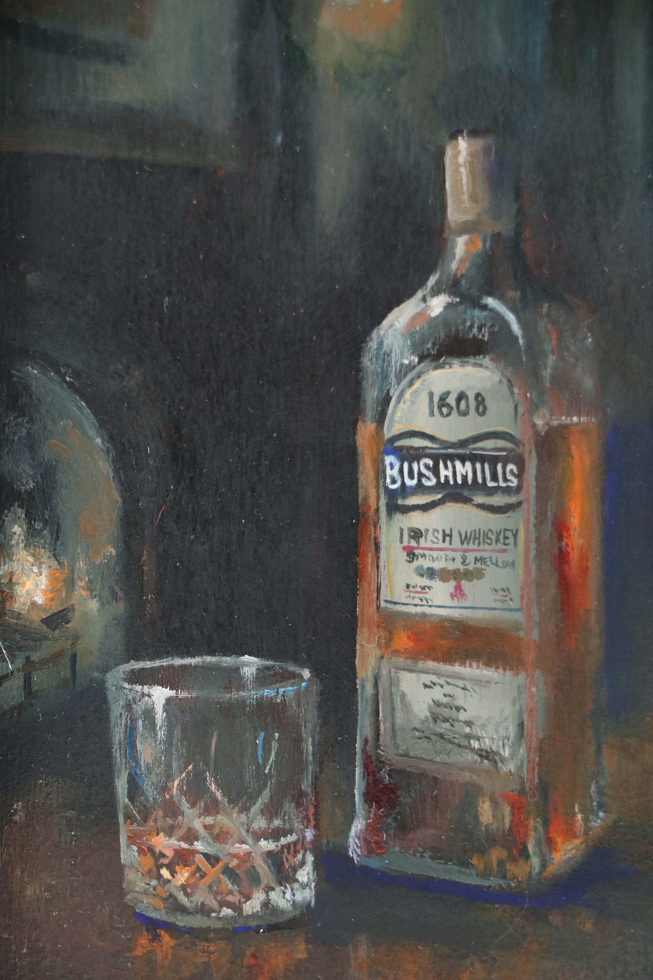 William Jamison Still Life Oil Painting "Bushmills Whiskey," 21st Century