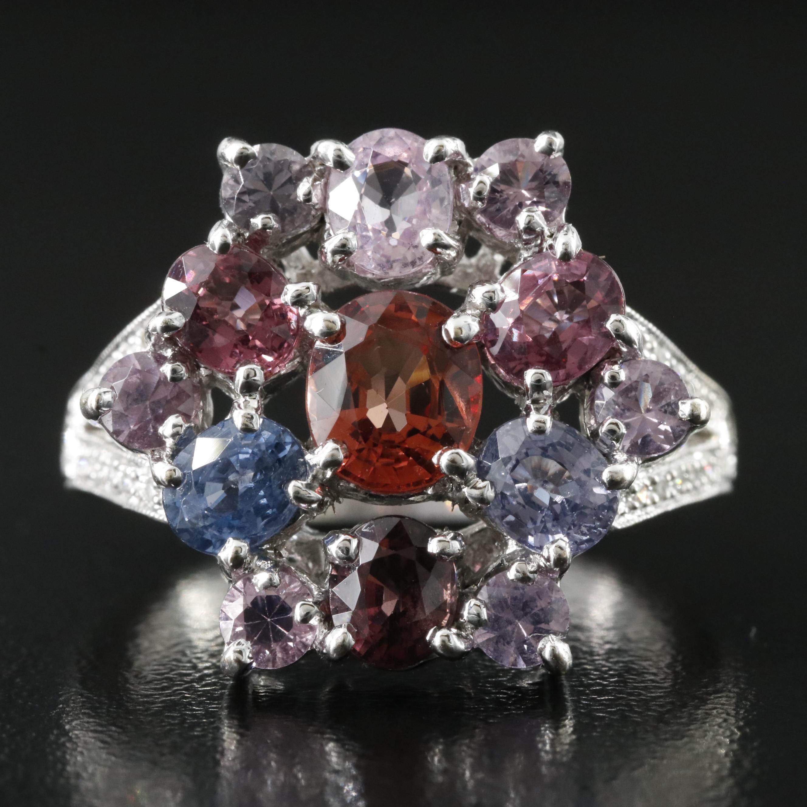 18K Spinel and Diamond Engraved Split Shank Ring