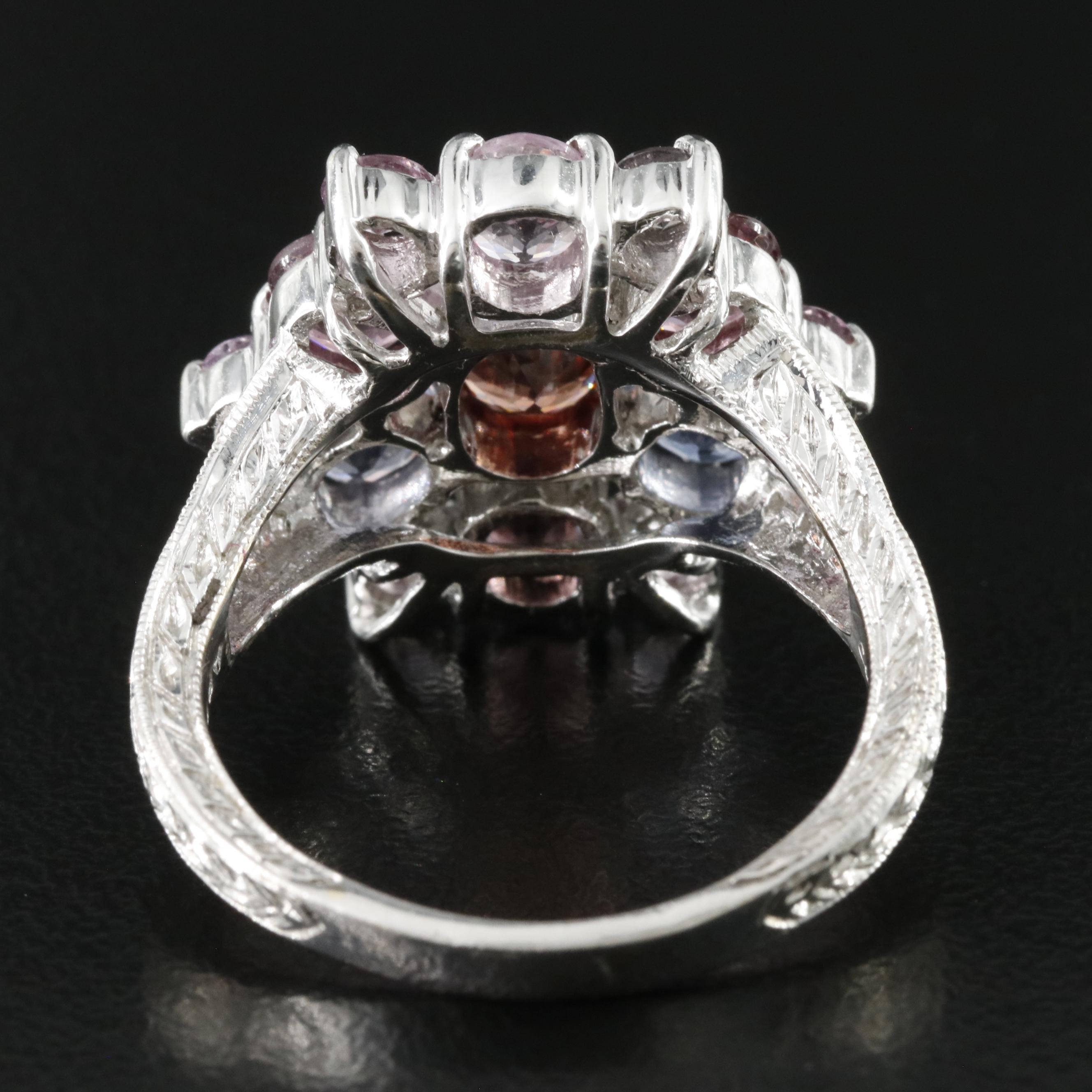 18K Spinel and Diamond Engraved Split Shank Ring