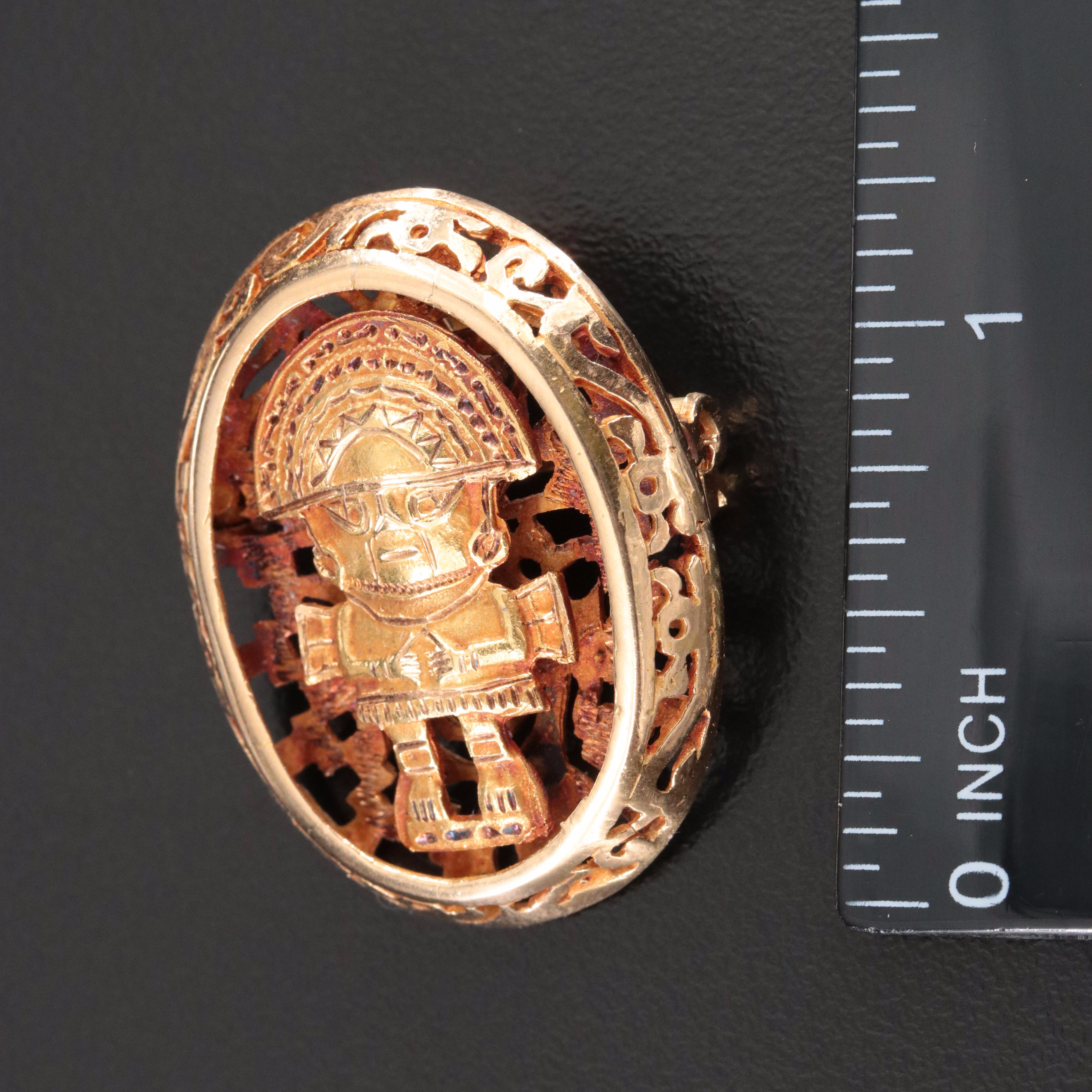 Mesoamerican Themed 18K Converter Brooch