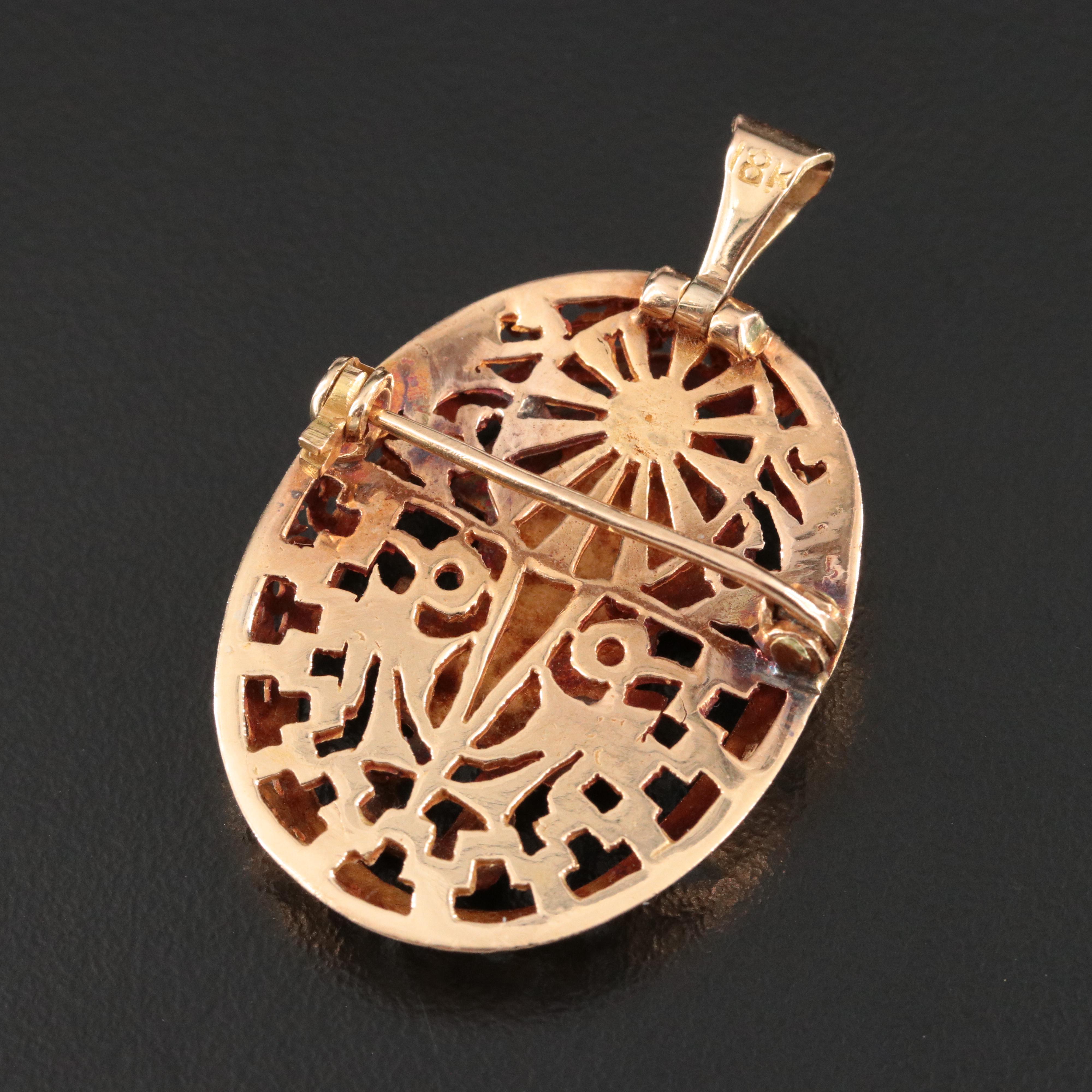 Mesoamerican Themed 18K Converter Brooch