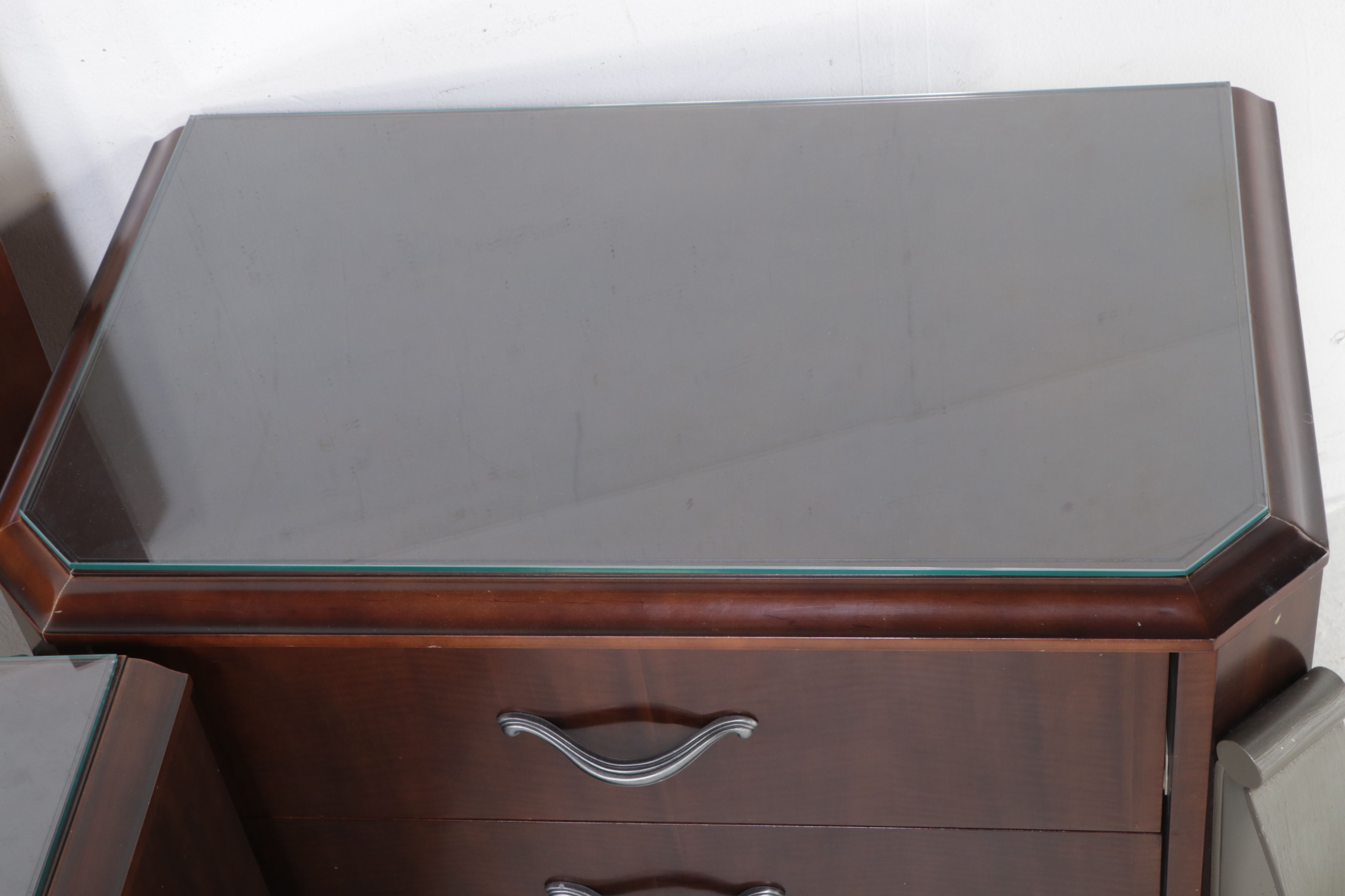 Contemporary Wood and Metal King Size Headboard and Two Nightstands