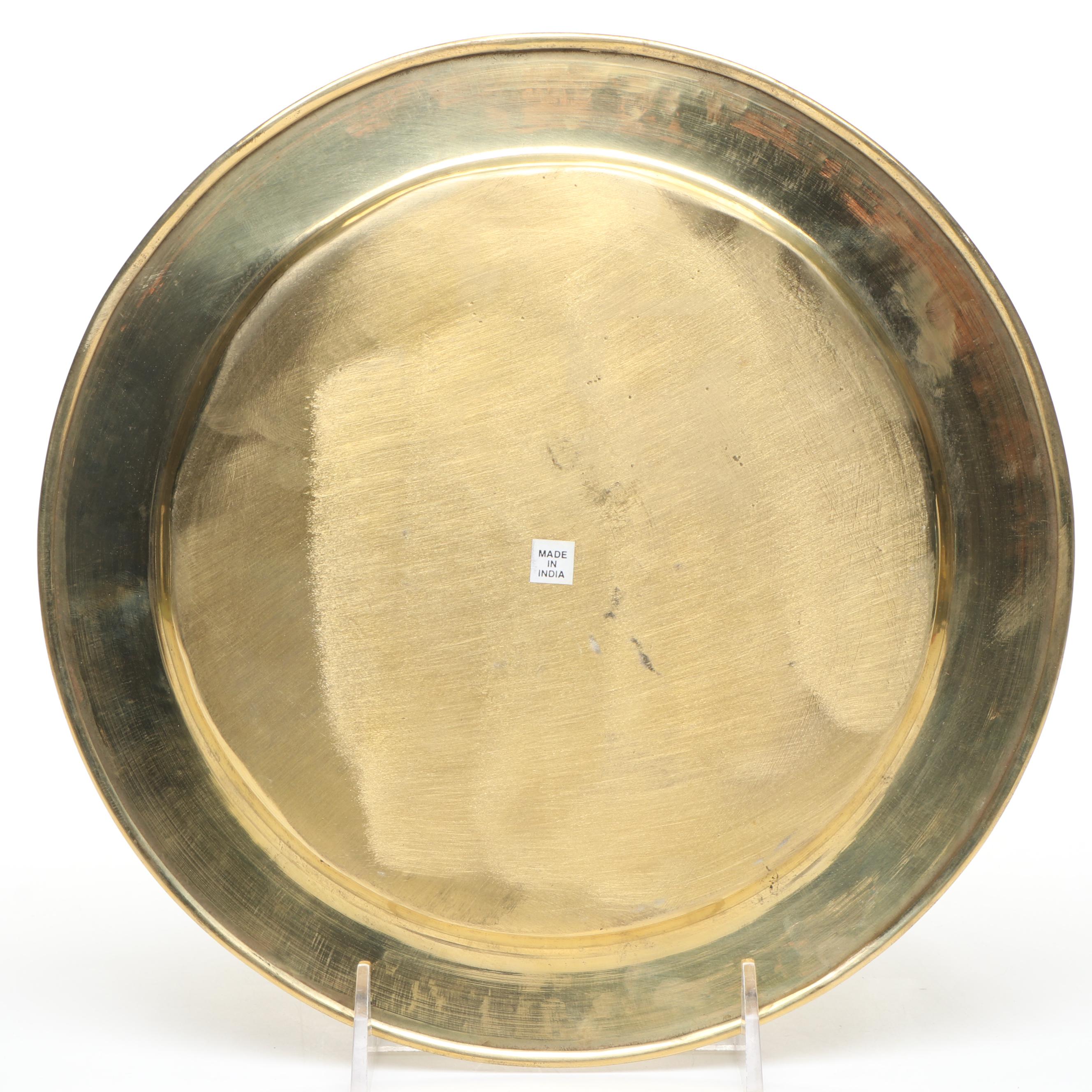 Indian Etched and Painted Brass Tea Set with Serving Tray