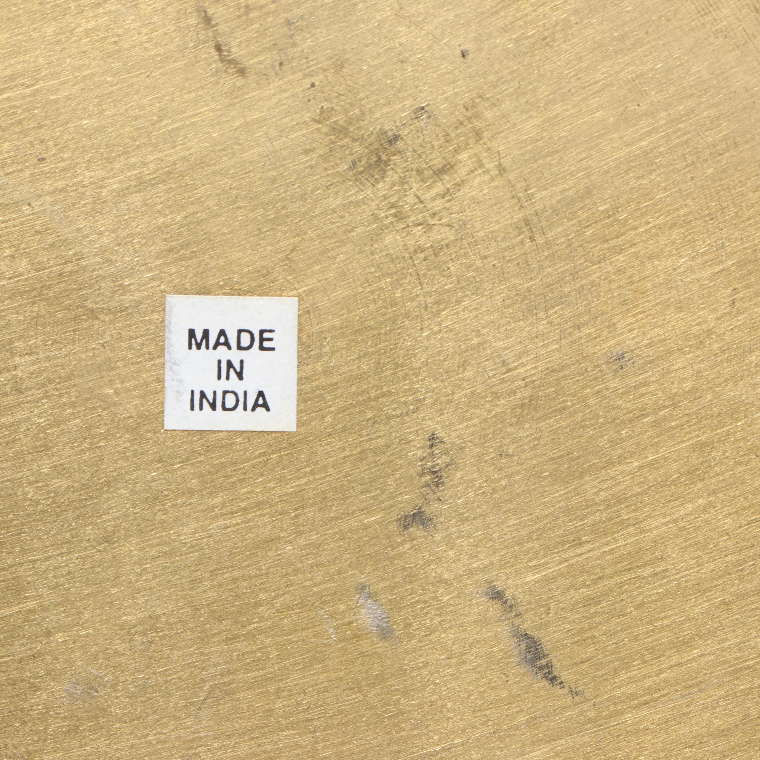 Indian Etched and Painted Brass Tea Set with Serving Tray