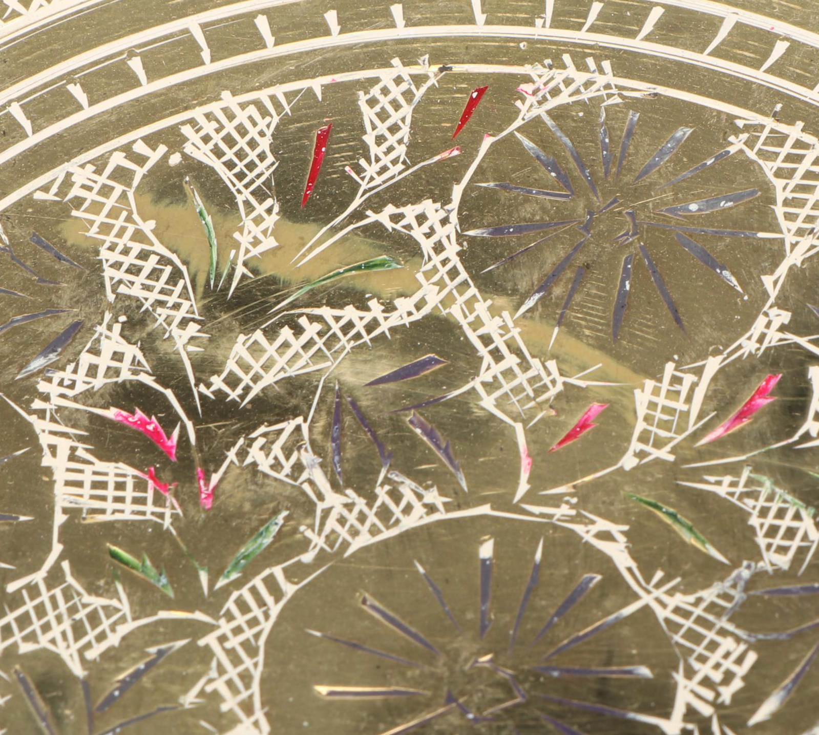 Indian Etched and Painted Brass Tea Set with Serving Tray