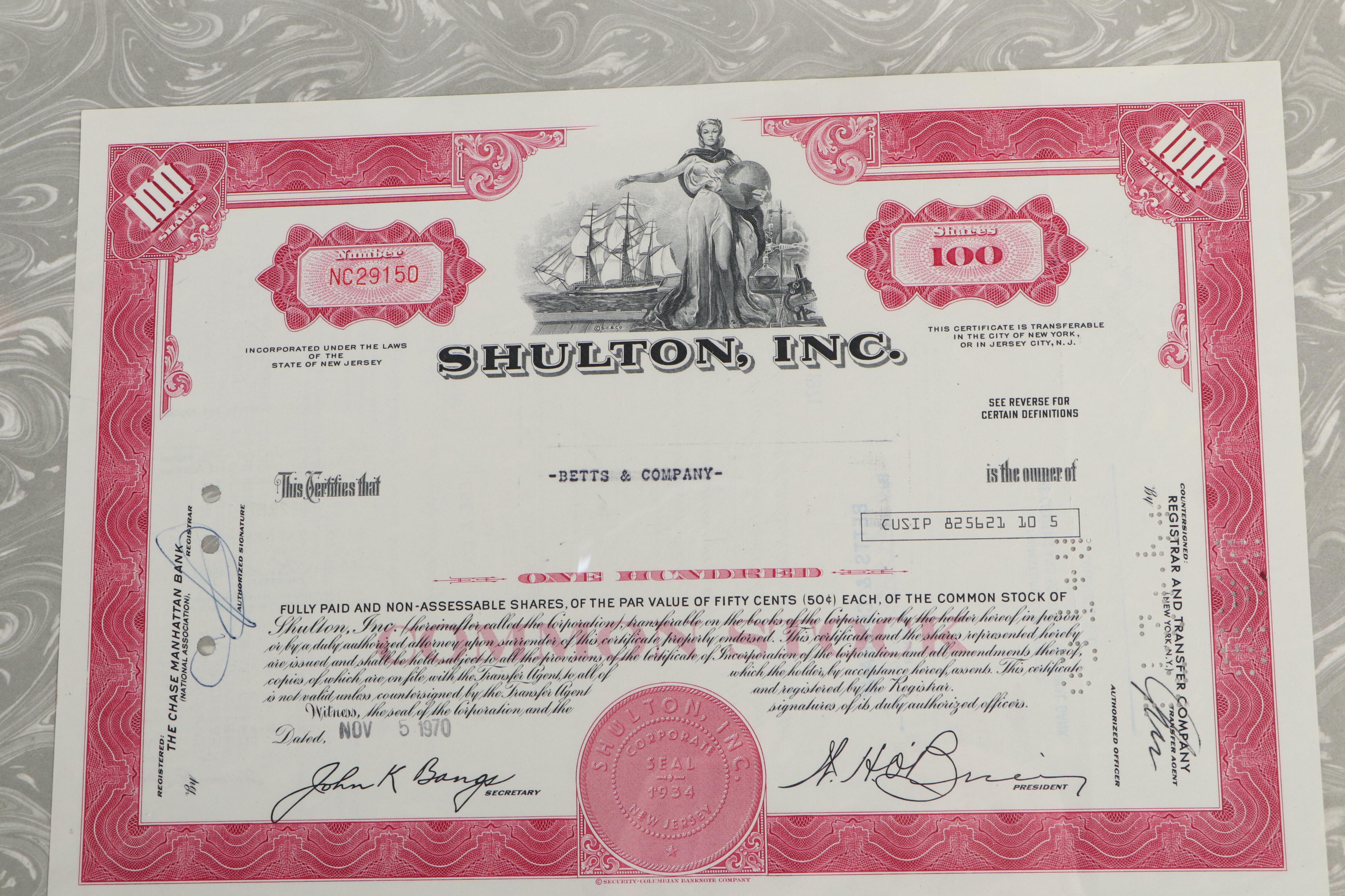 Macy Credit, Air Products and Chemicals and Shulton Stock Certificates