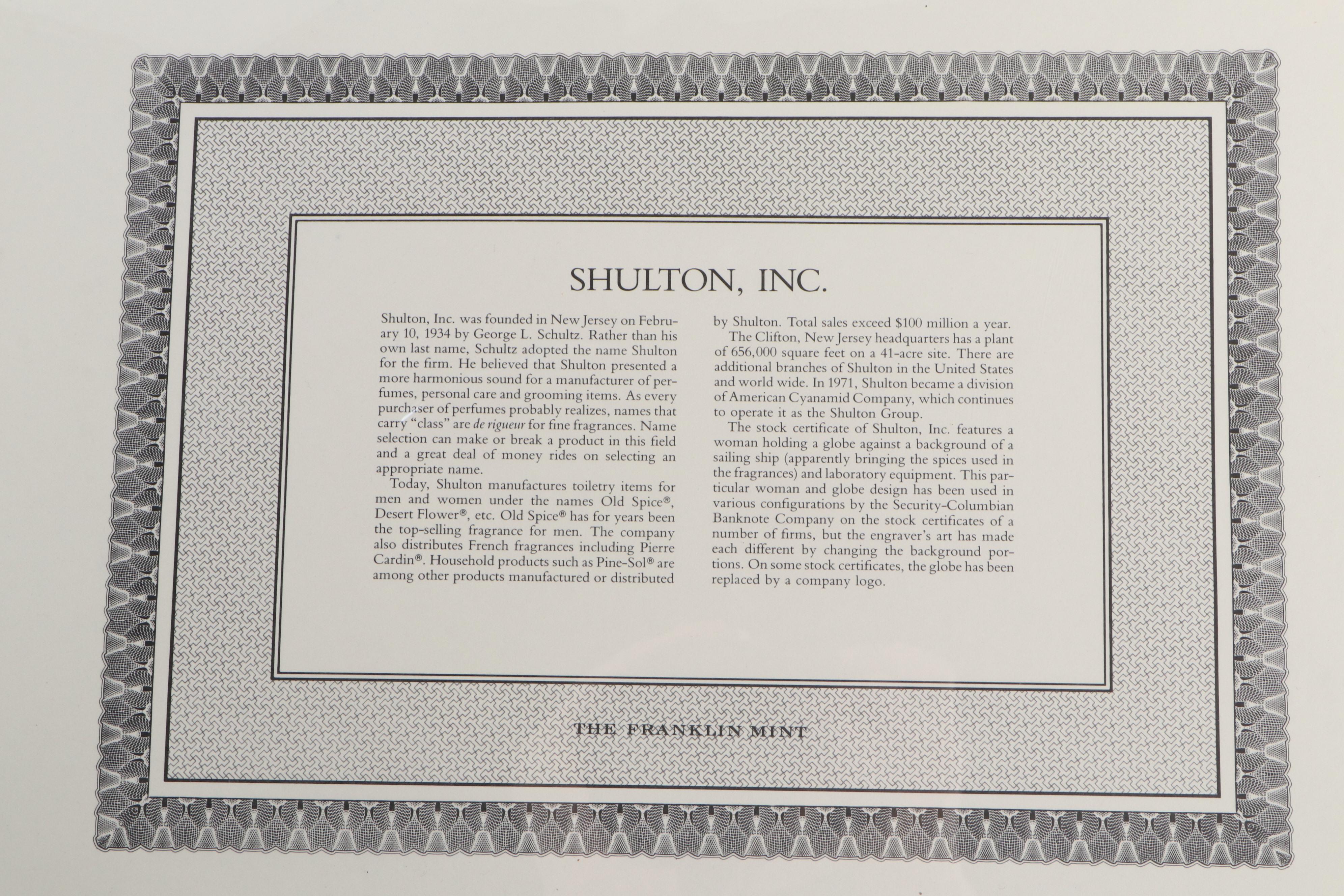 Macy Credit, Air Products and Chemicals and Shulton Stock Certificates
