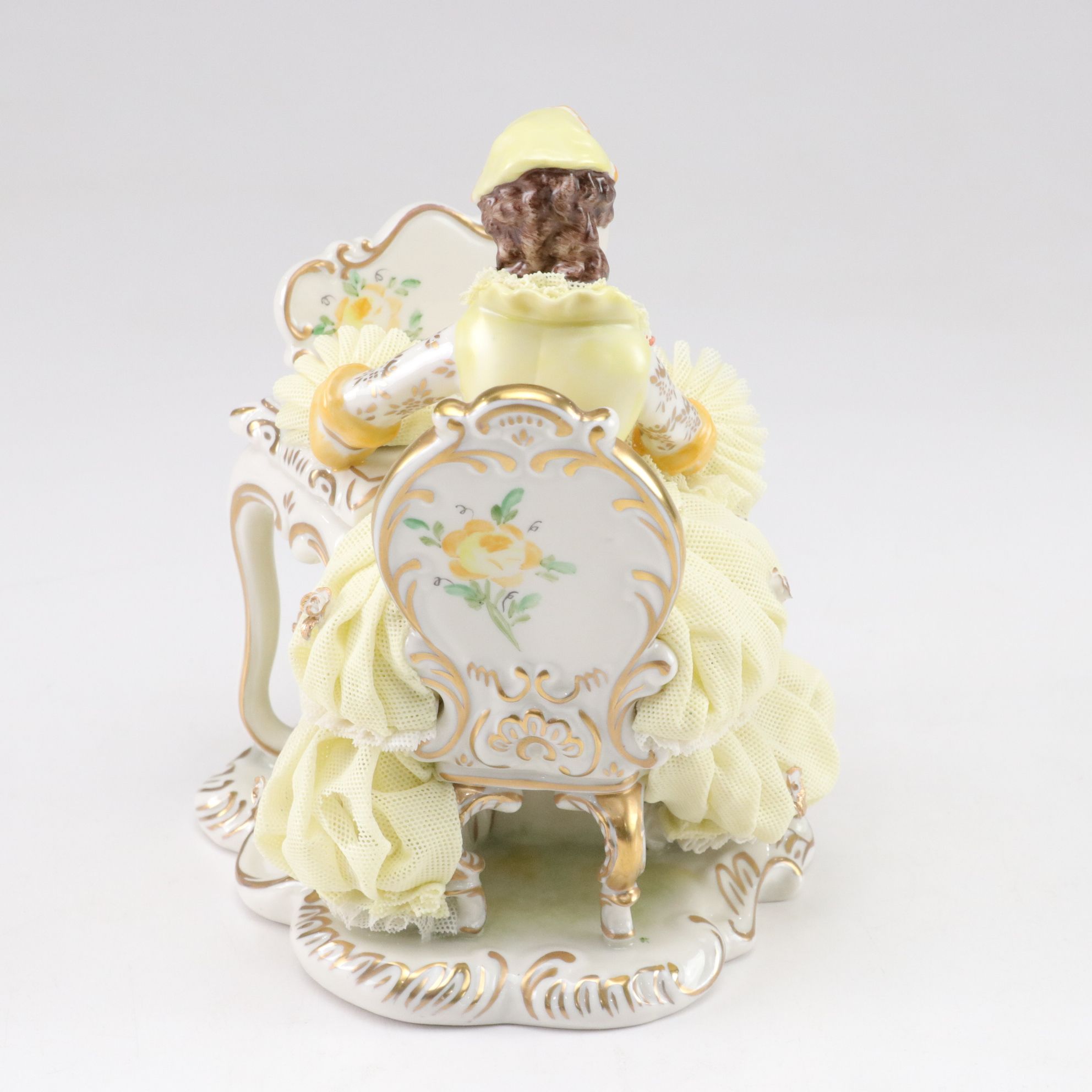 German Franz Witter Lace Porcelain Figurine with Irish Dresden "The Love Letter"