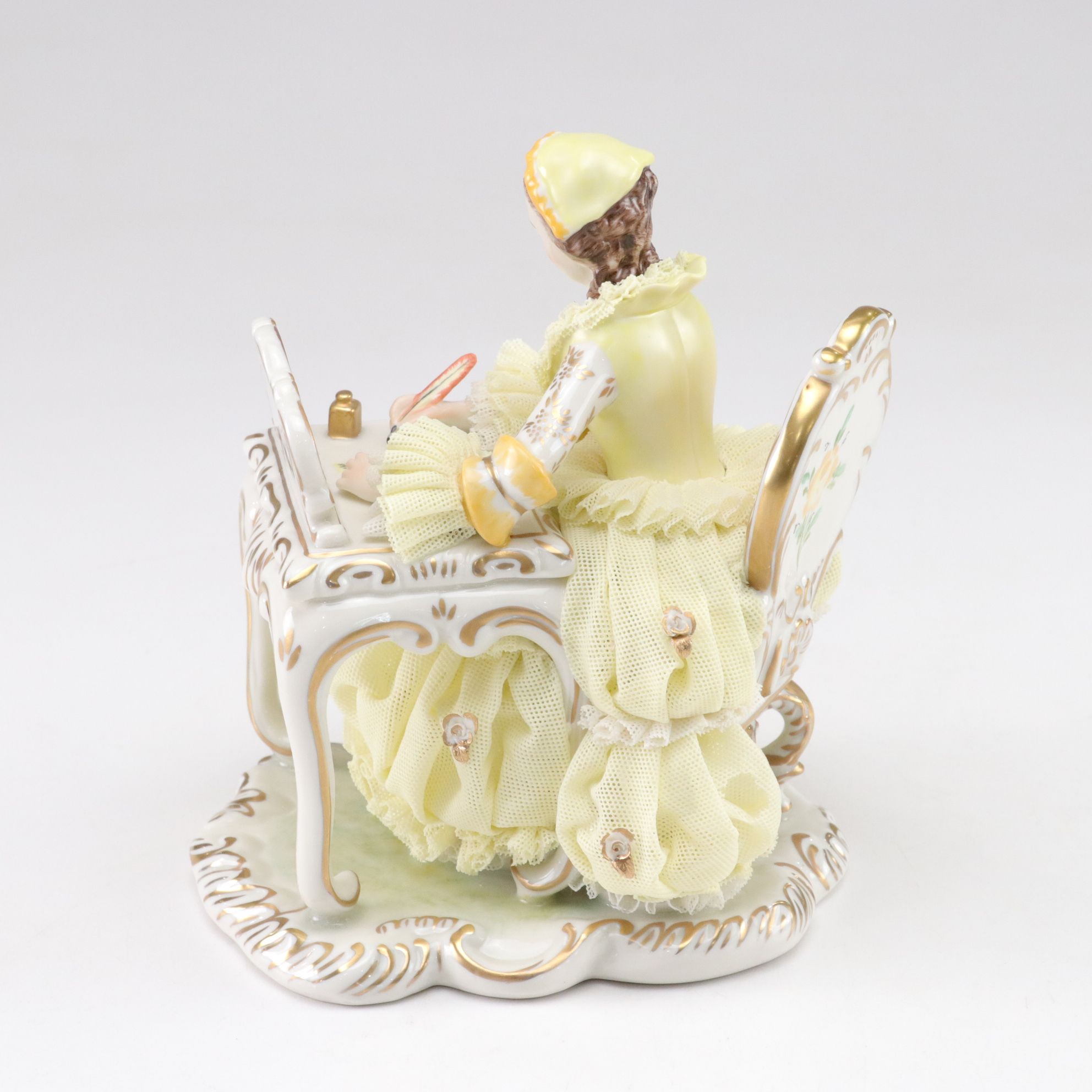 German Franz Witter Lace Porcelain Figurine with Irish Dresden "The Love Letter"