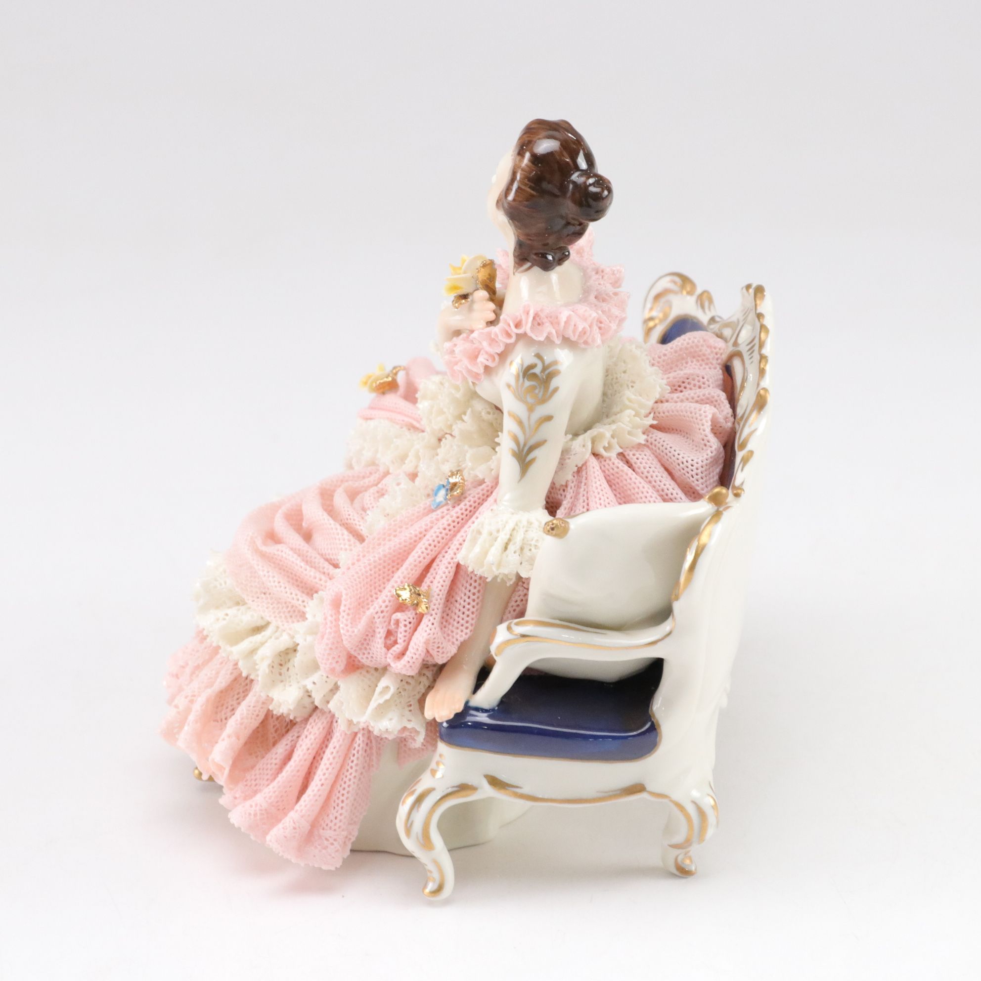 German Franz Witter Lace Porcelain Figurine with Irish Dresden "The Love Letter"