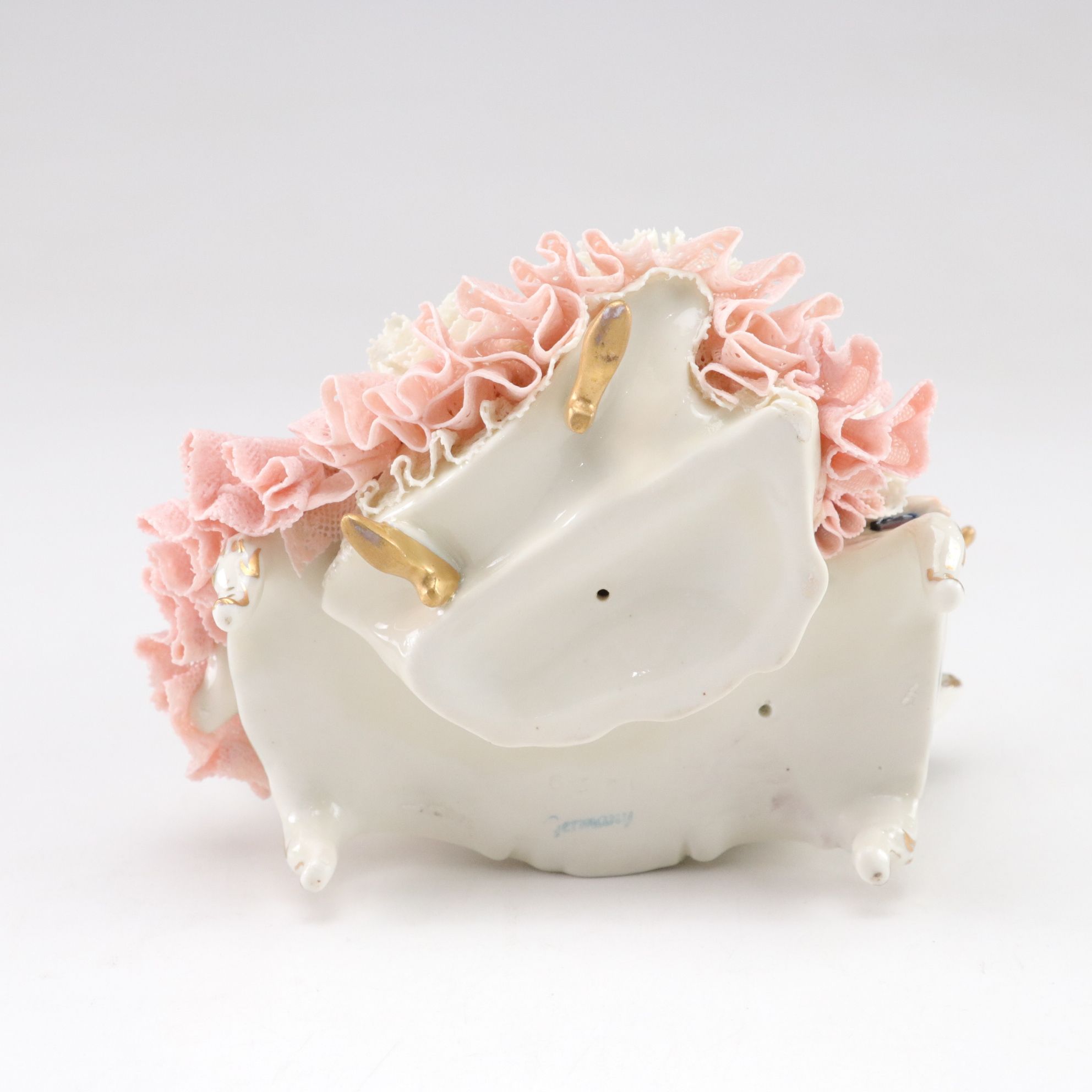 German Franz Witter Lace Porcelain Figurine with Irish Dresden "The Love Letter"