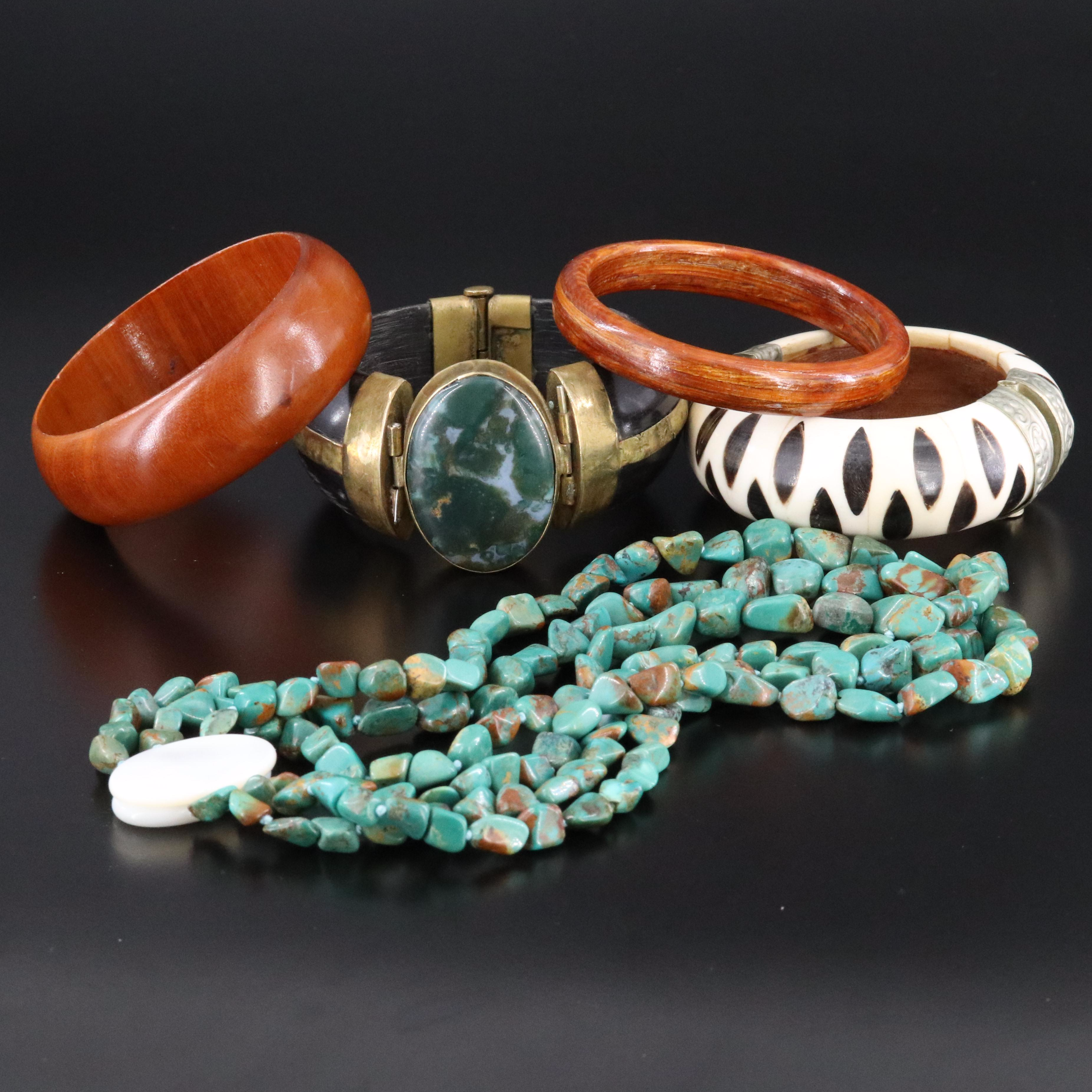 Gemstone Bangles and Turquoise Bead Necklace