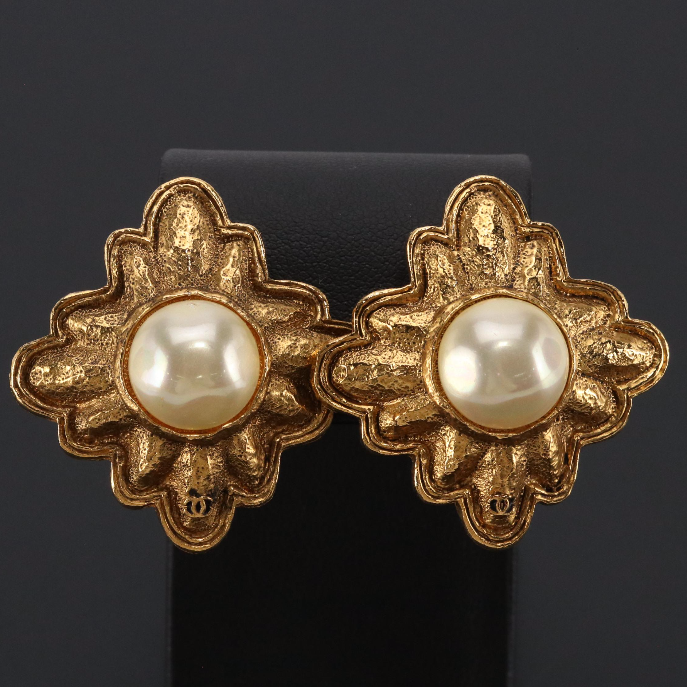 Chanel Vintage Faux Pearl Clip Earrings