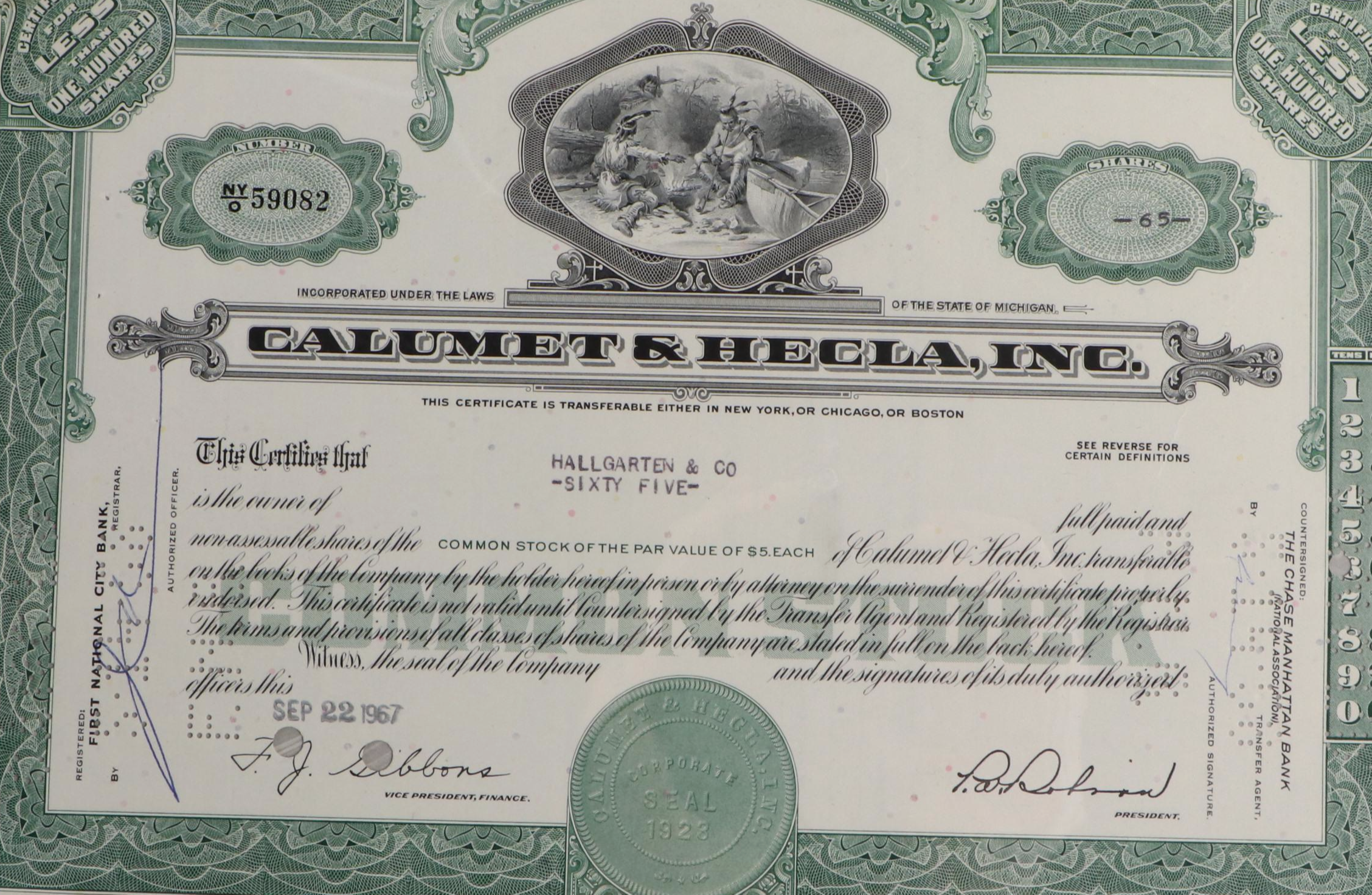 Foremost Dairies, Calumet & Hecla and Rayette-Faberge Stock Certificates, 1967