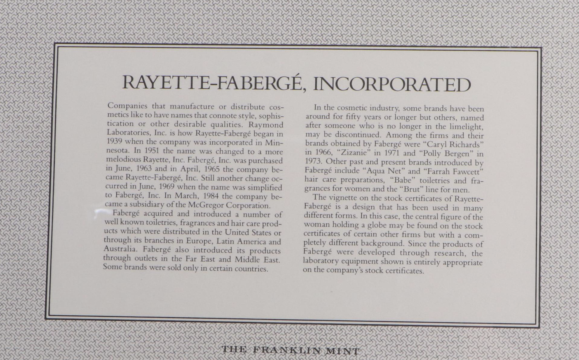 Foremost Dairies, Calumet & Hecla and Rayette-Faberge Stock Certificates, 1967