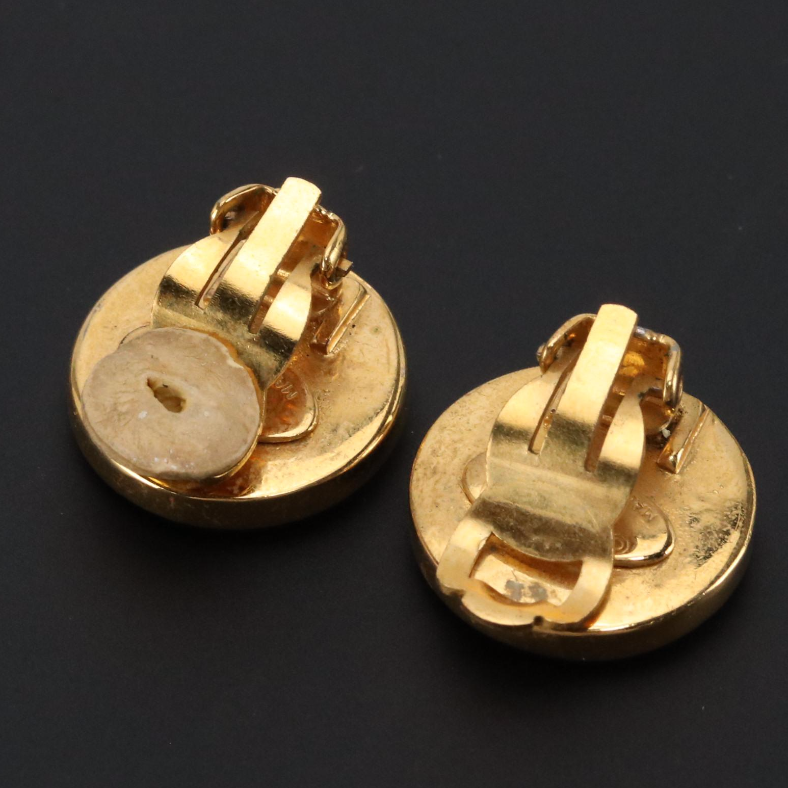 Chanel CC Gold Tone Button Clip Earrings