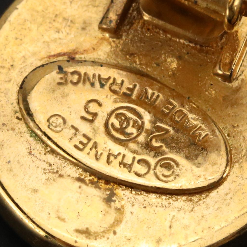 Chanel CC Gold Tone Button Clip Earrings