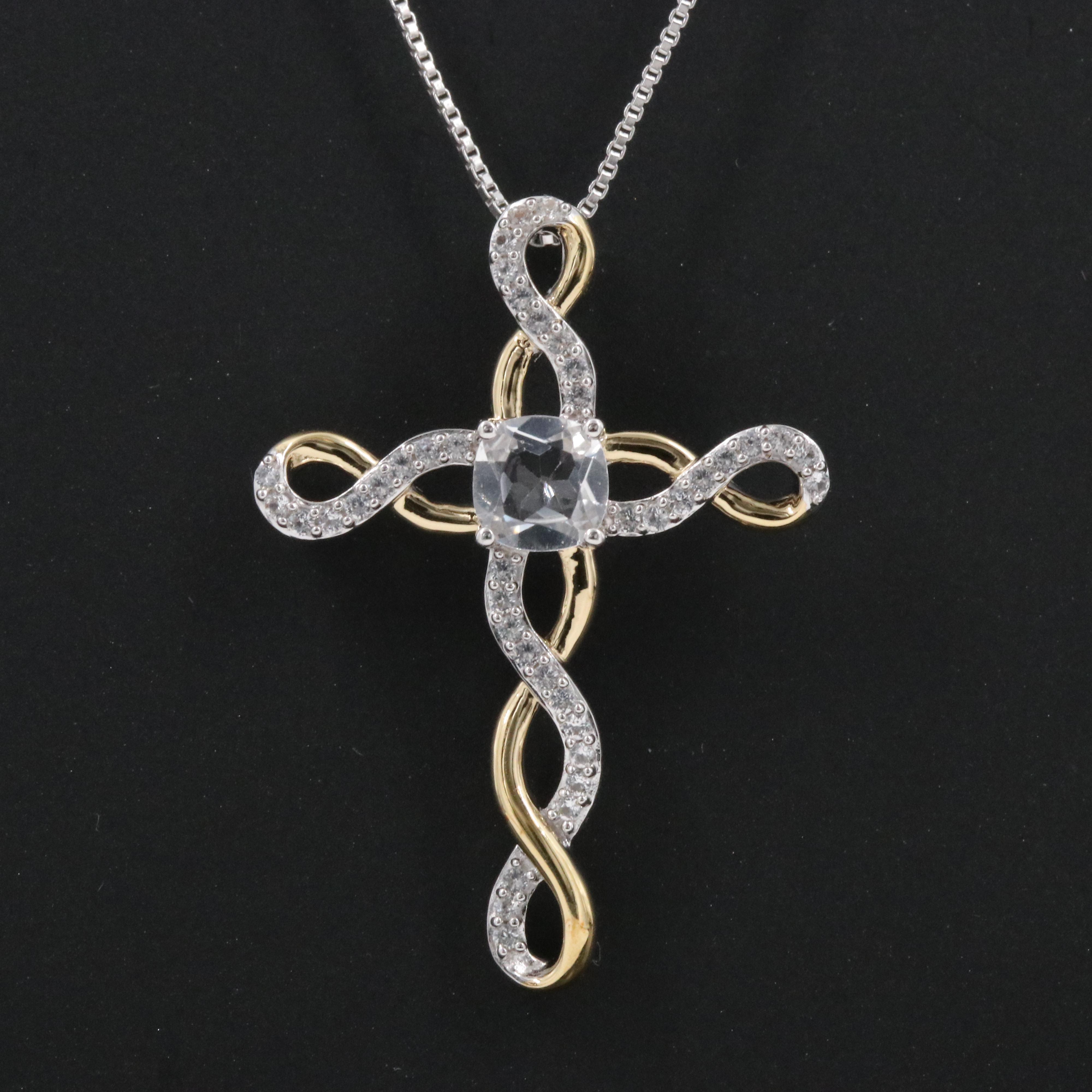 Sterling White Sapphire Cross Necklace