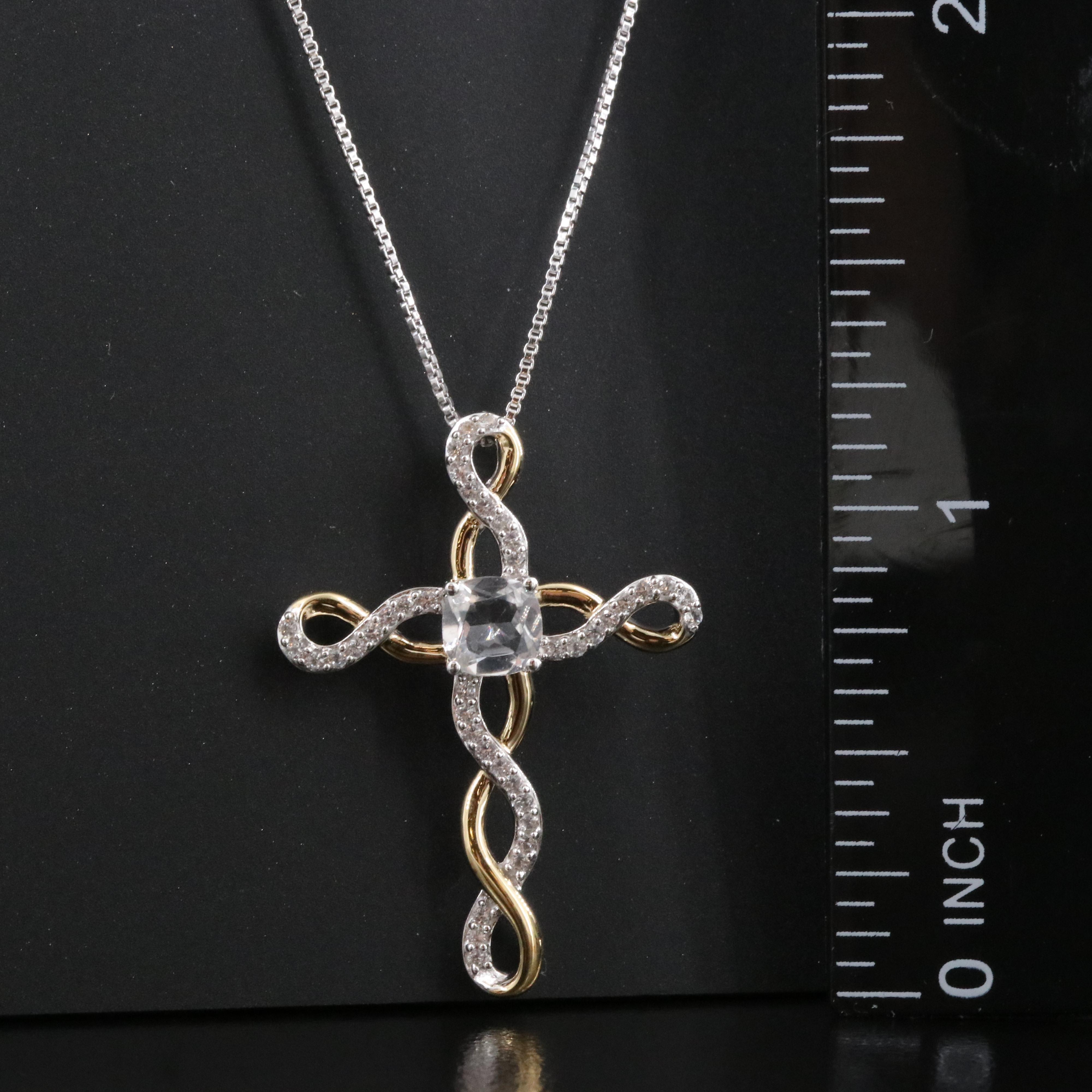 Sterling White Sapphire Cross Necklace