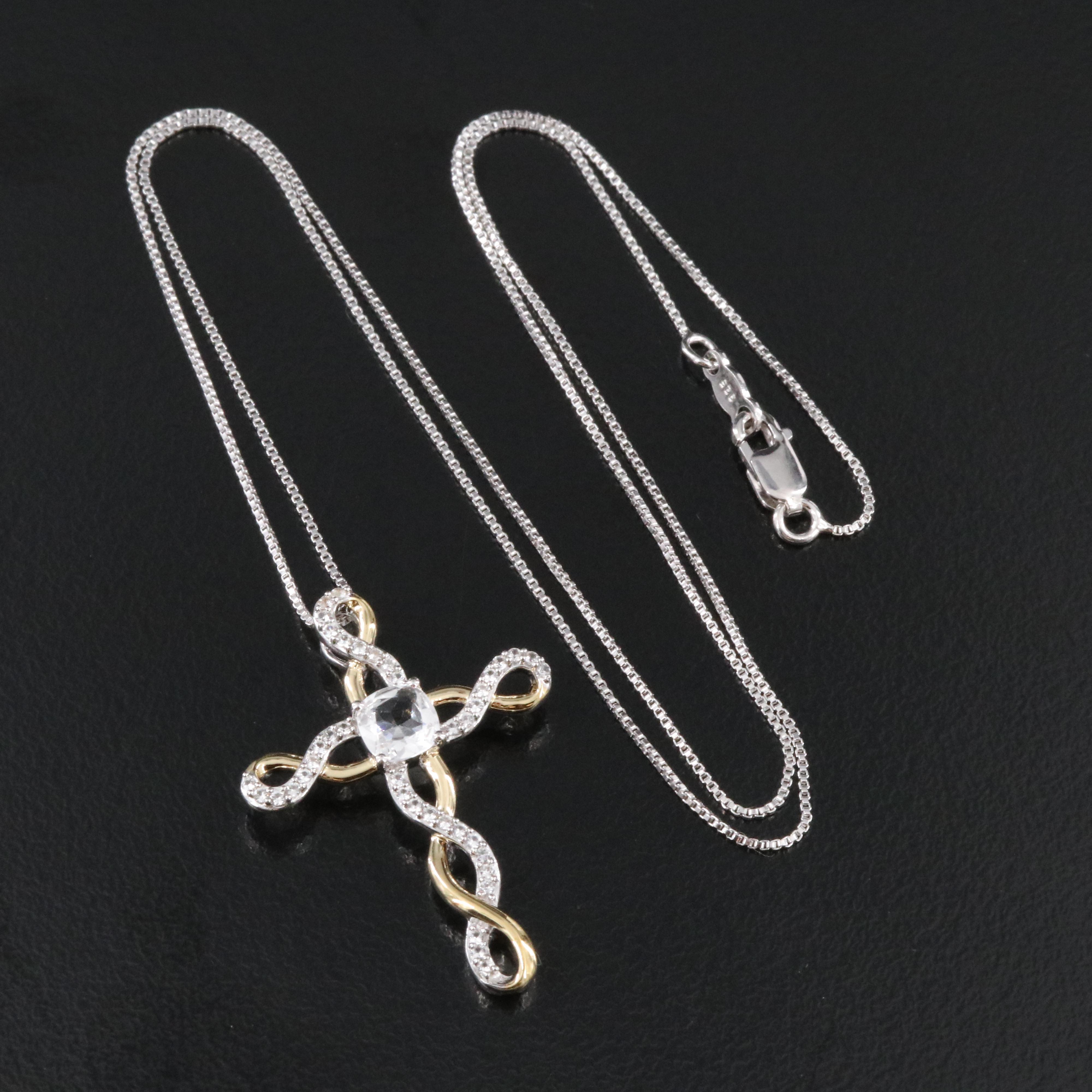 Sterling White Sapphire Cross Necklace