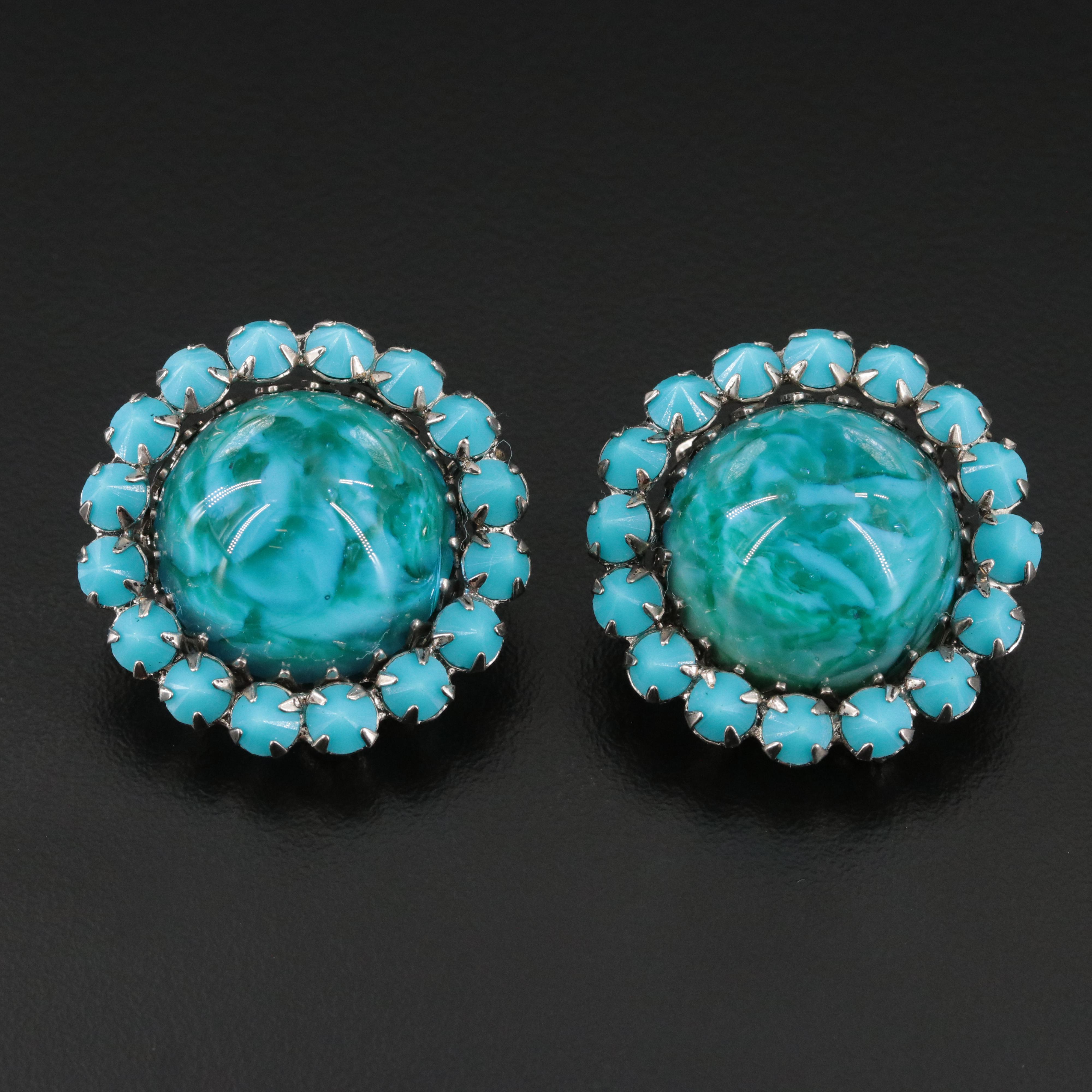 Vintage Glass Floral and Bead Earrings