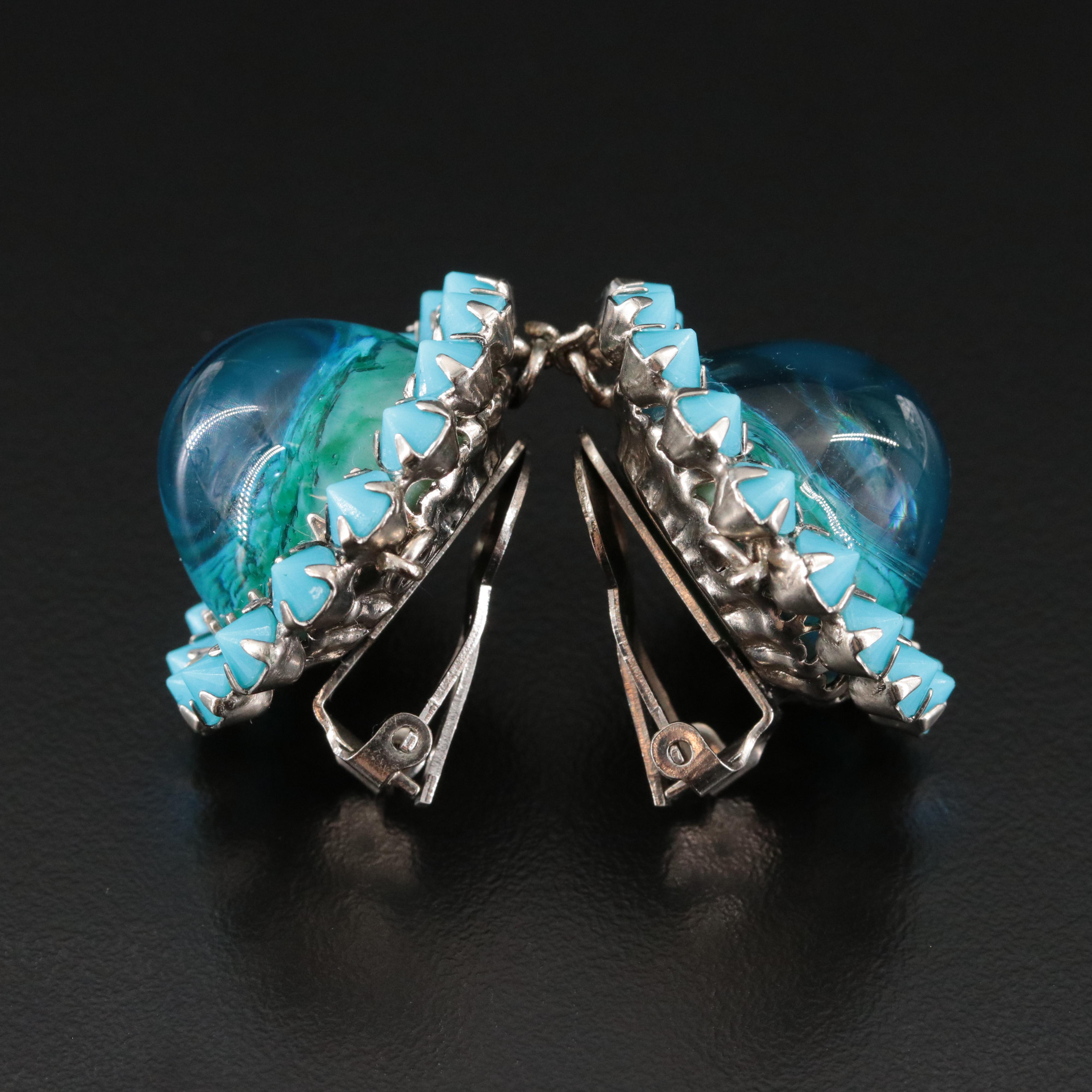 Vintage Glass Floral and Bead Earrings