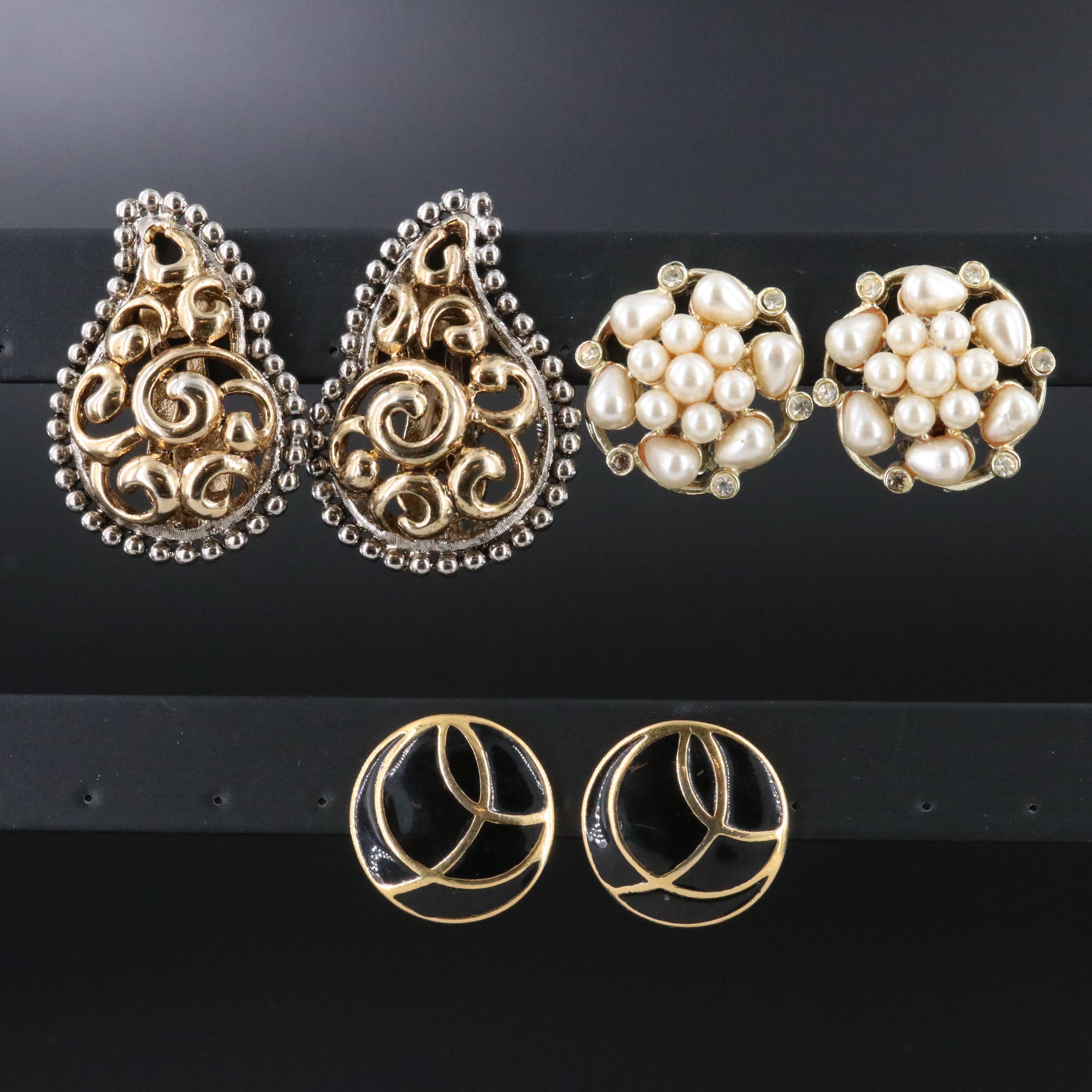Vintage Faux Pearl, Enamel and Rhinestone Earring Collection Featuring CHAREL