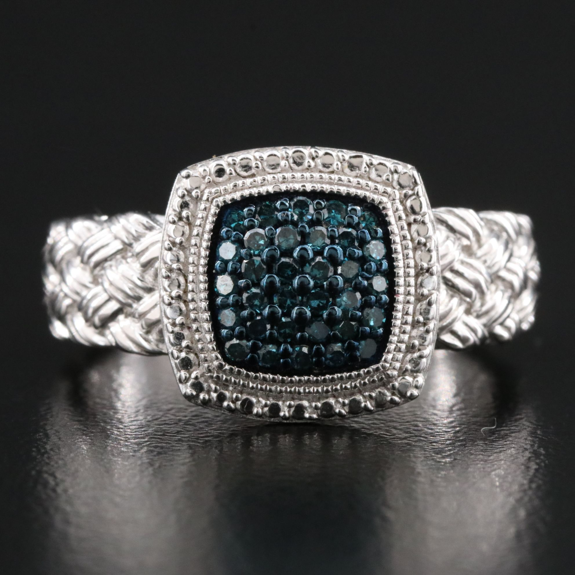 Sterling Lab Grown Fancy Blue Diamond Ring