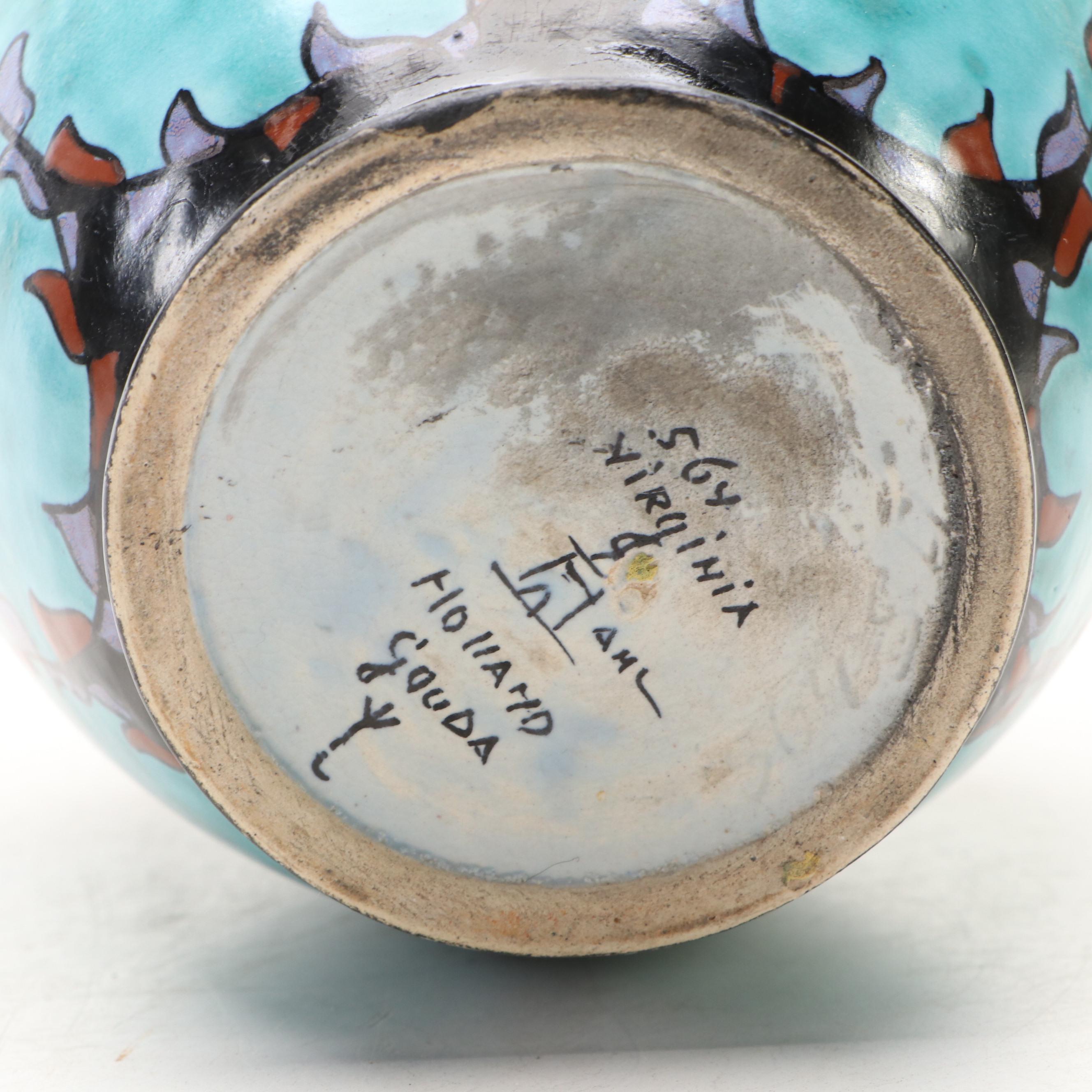 PZH Gouda Pottery Art Nouveau Style "Virginia" Vase, Early 20th Century