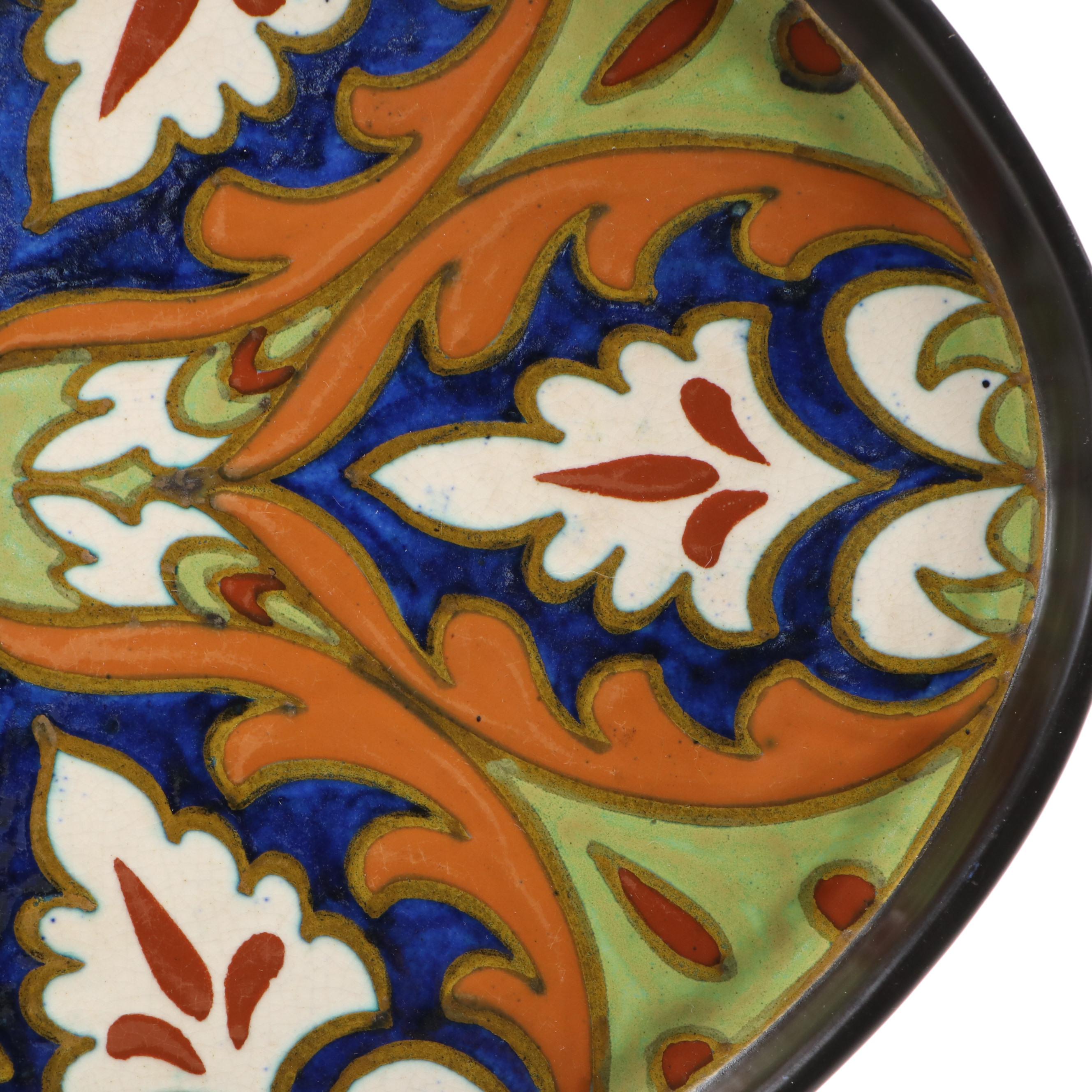 Gouda Pottery "Ali" Art Noveau Ceramic Tray with Display Stand