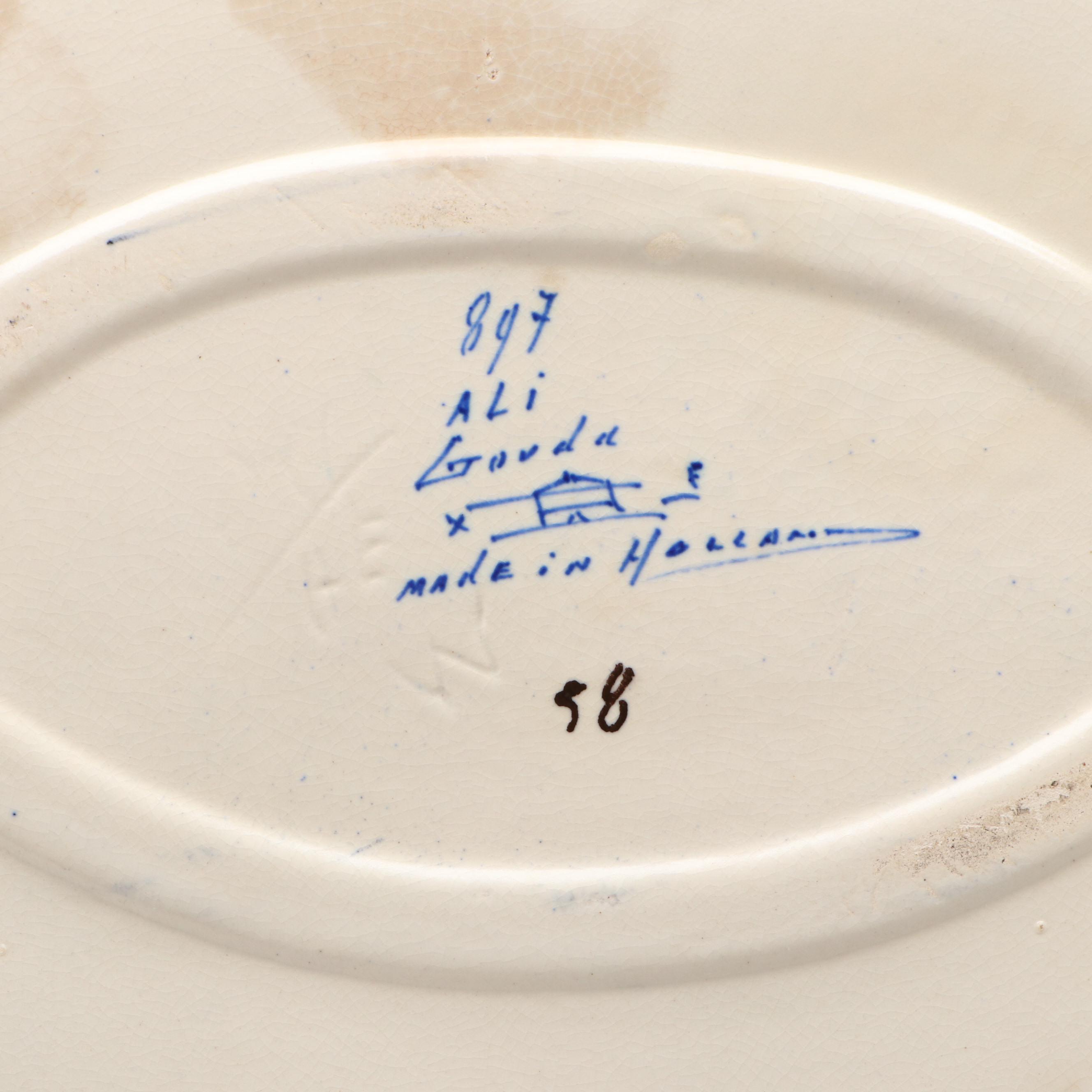 Gouda Pottery "Ali" Art Noveau Ceramic Tray with Display Stand