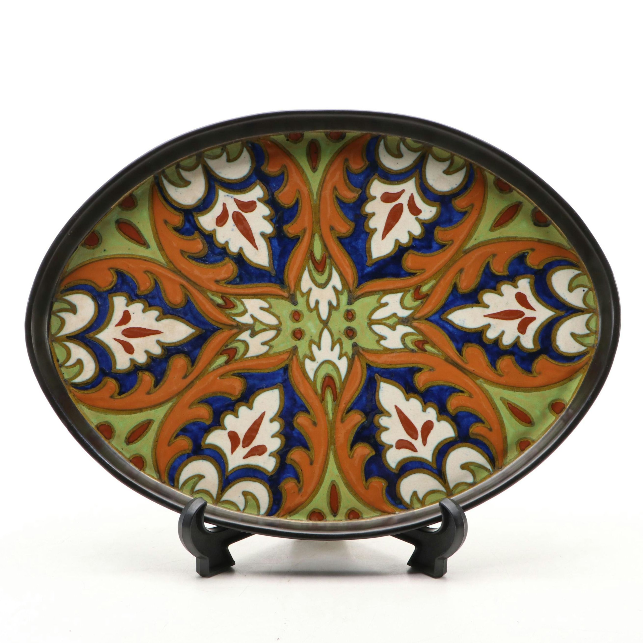 Gouda Pottery "Ali" Art Noveau Ceramic Tray with Display Stand