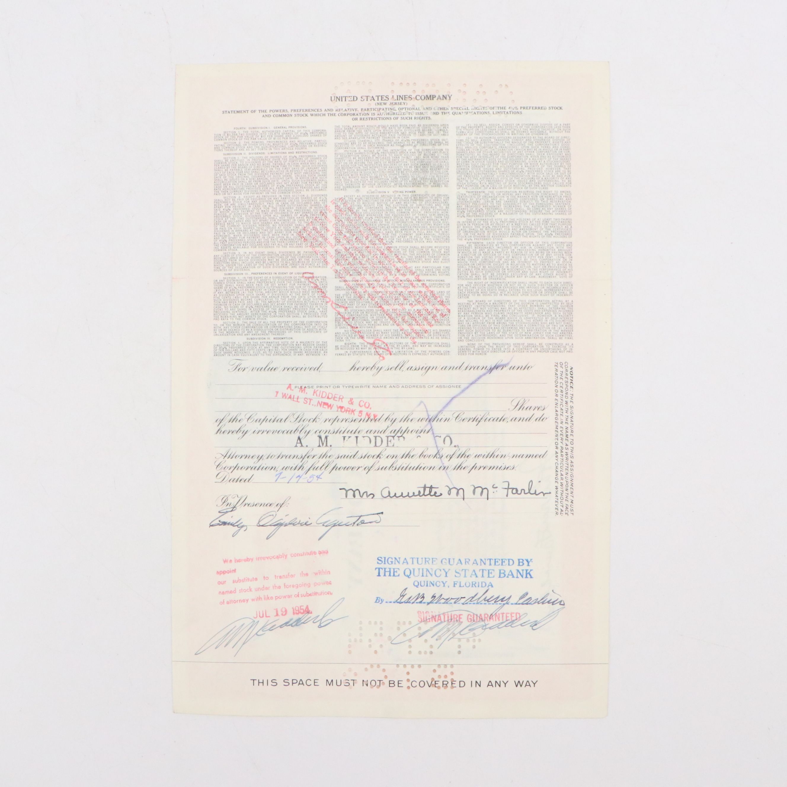 1961 Sterling Precision and 1954 United States Lines Company Stock Certificates