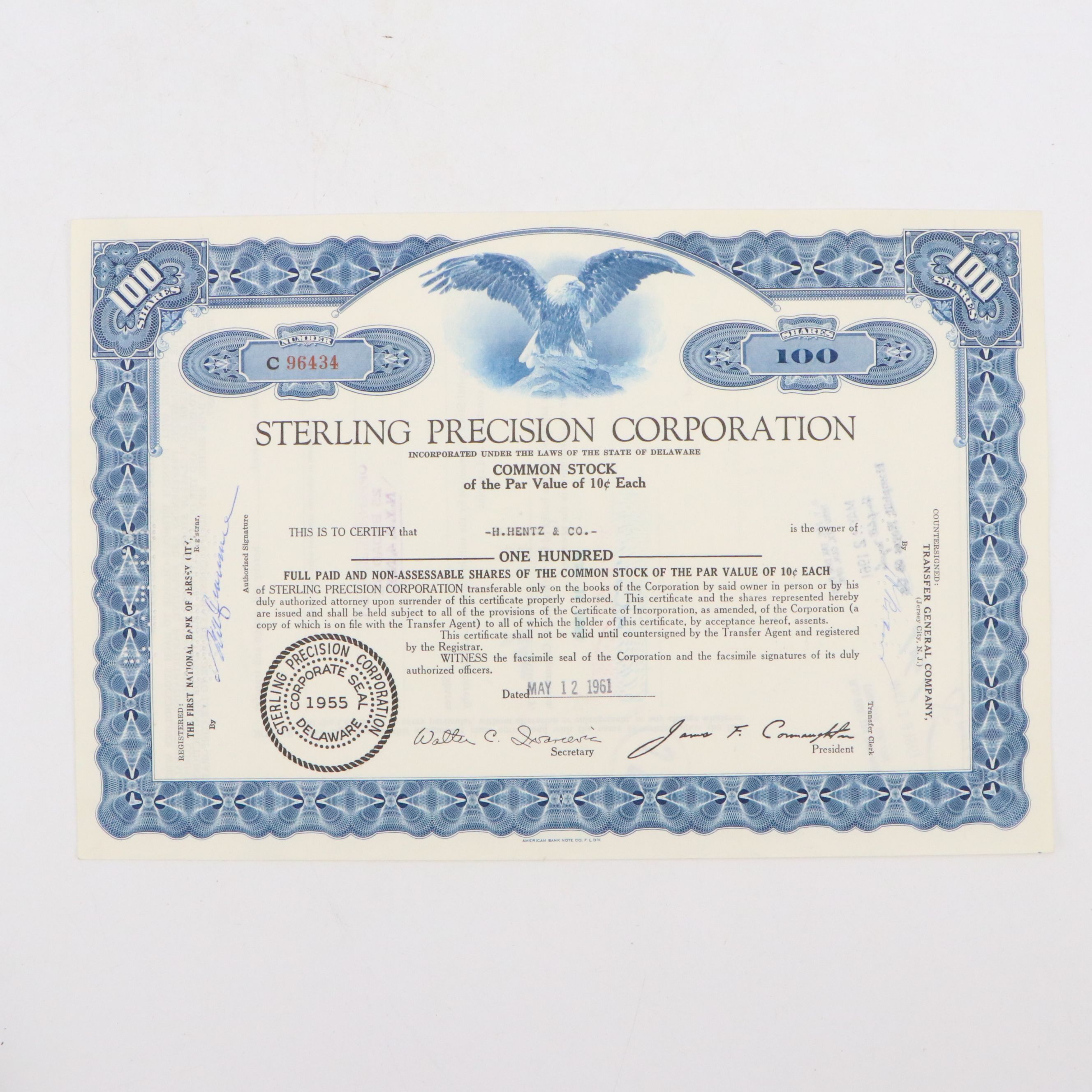 1961 Sterling Precision and 1954 United States Lines Company Stock Certificates