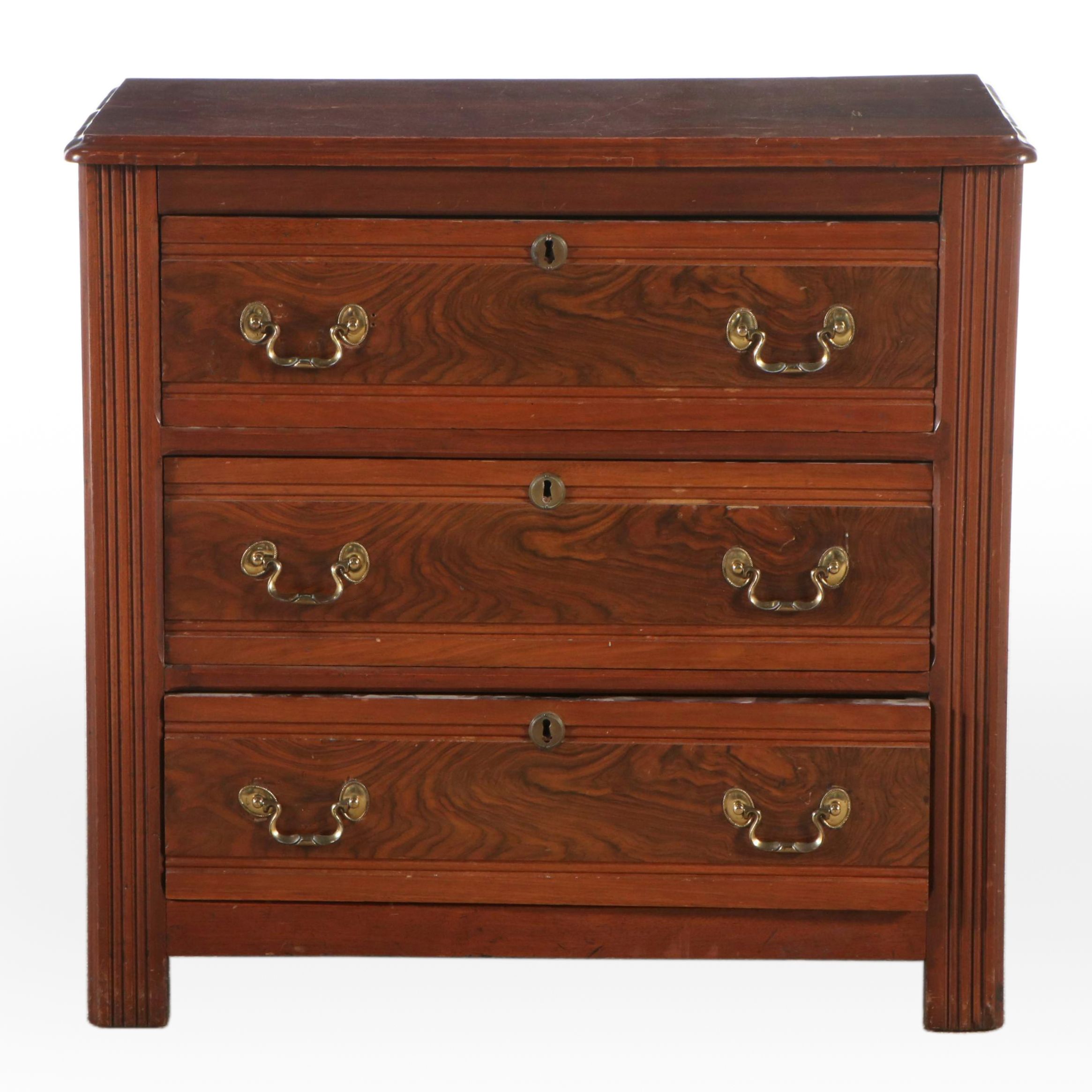 American Federal Style Burl Wood and Walnut Three-Drawer Chest, 19th Century