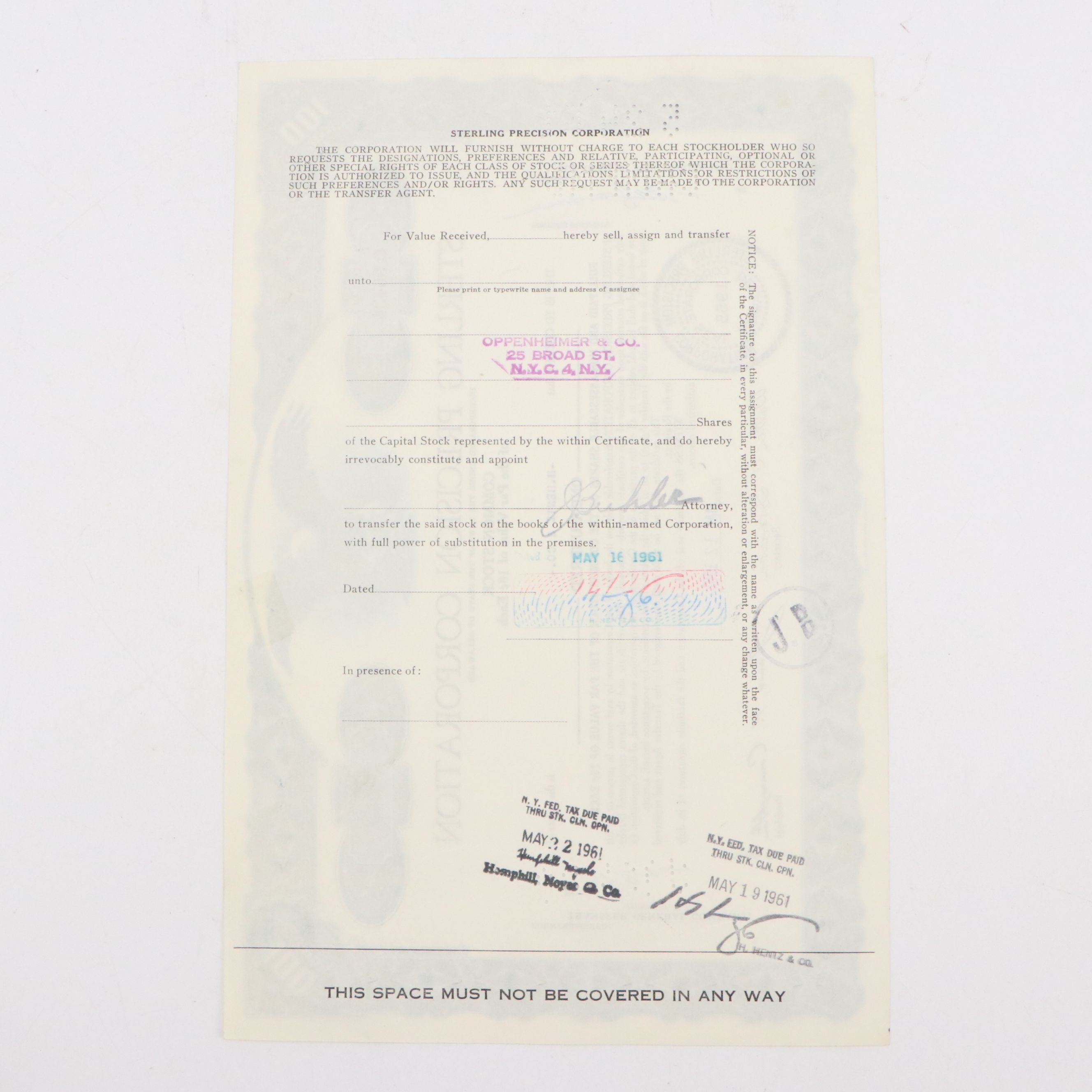 1961 Sterling Precision and 1954 United States Lines Company Stock Certificates