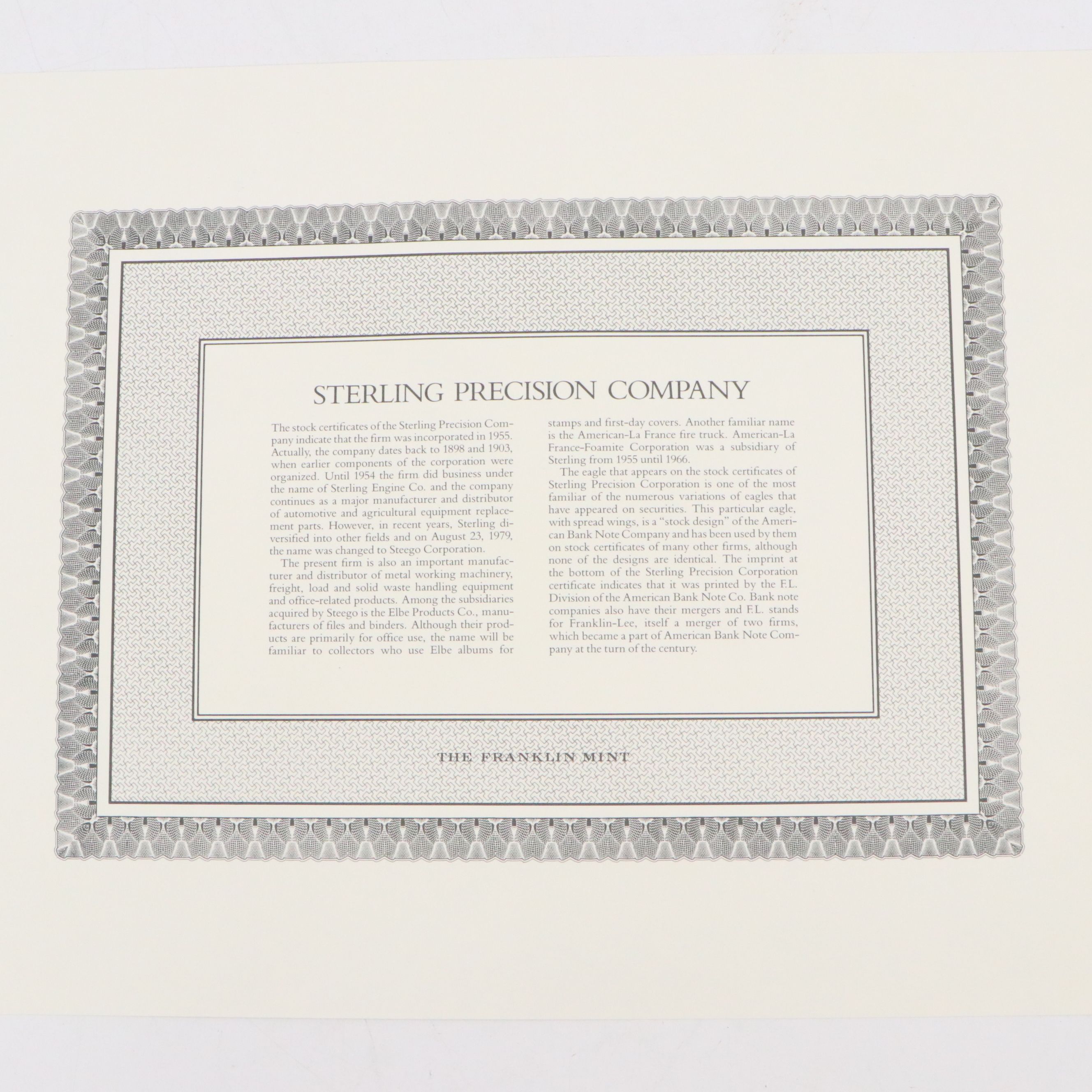 1961 Sterling Precision and 1954 United States Lines Company Stock Certificates