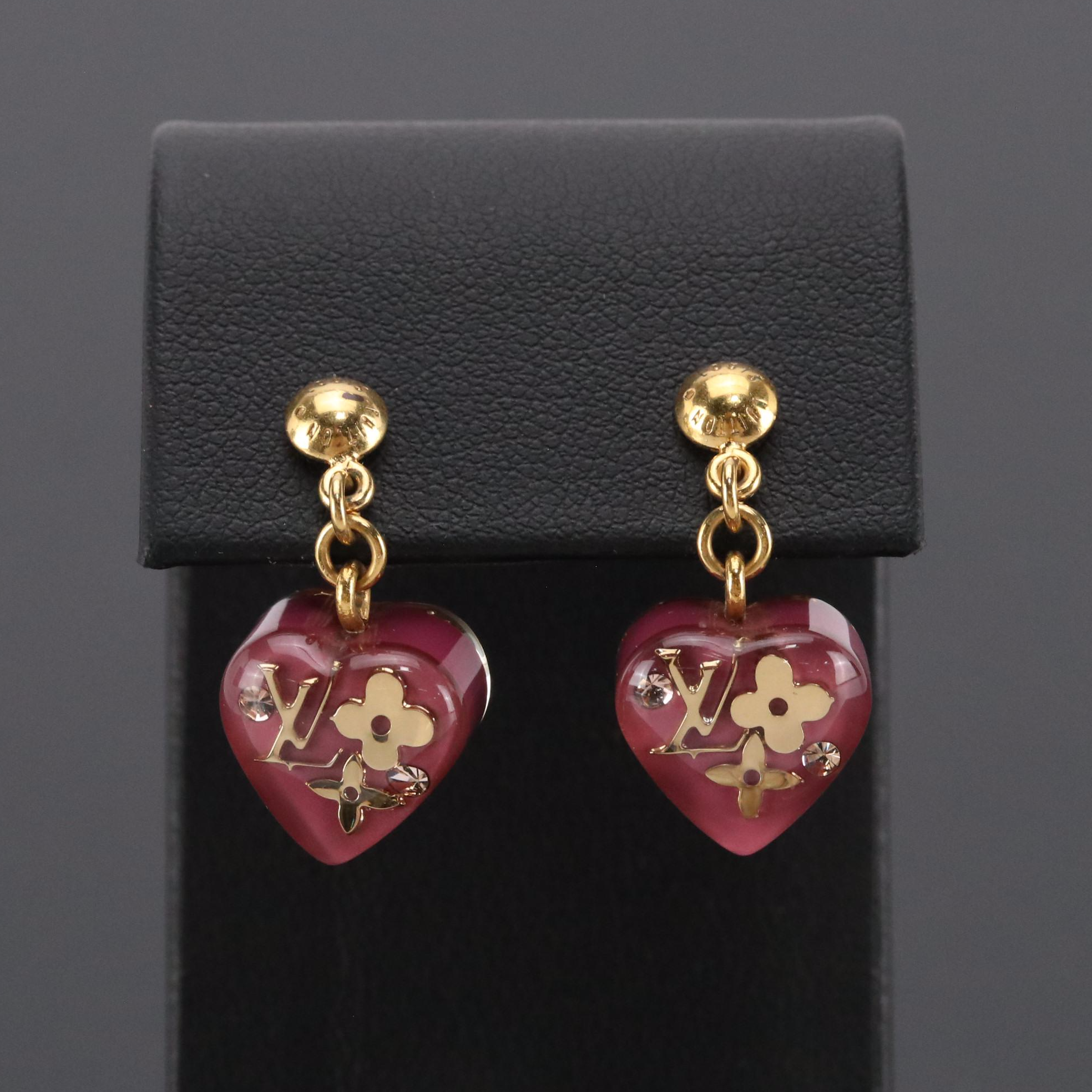 Louis Vuitton Pomme D'Amour Monogram Inclusion Heart Drop Earrings