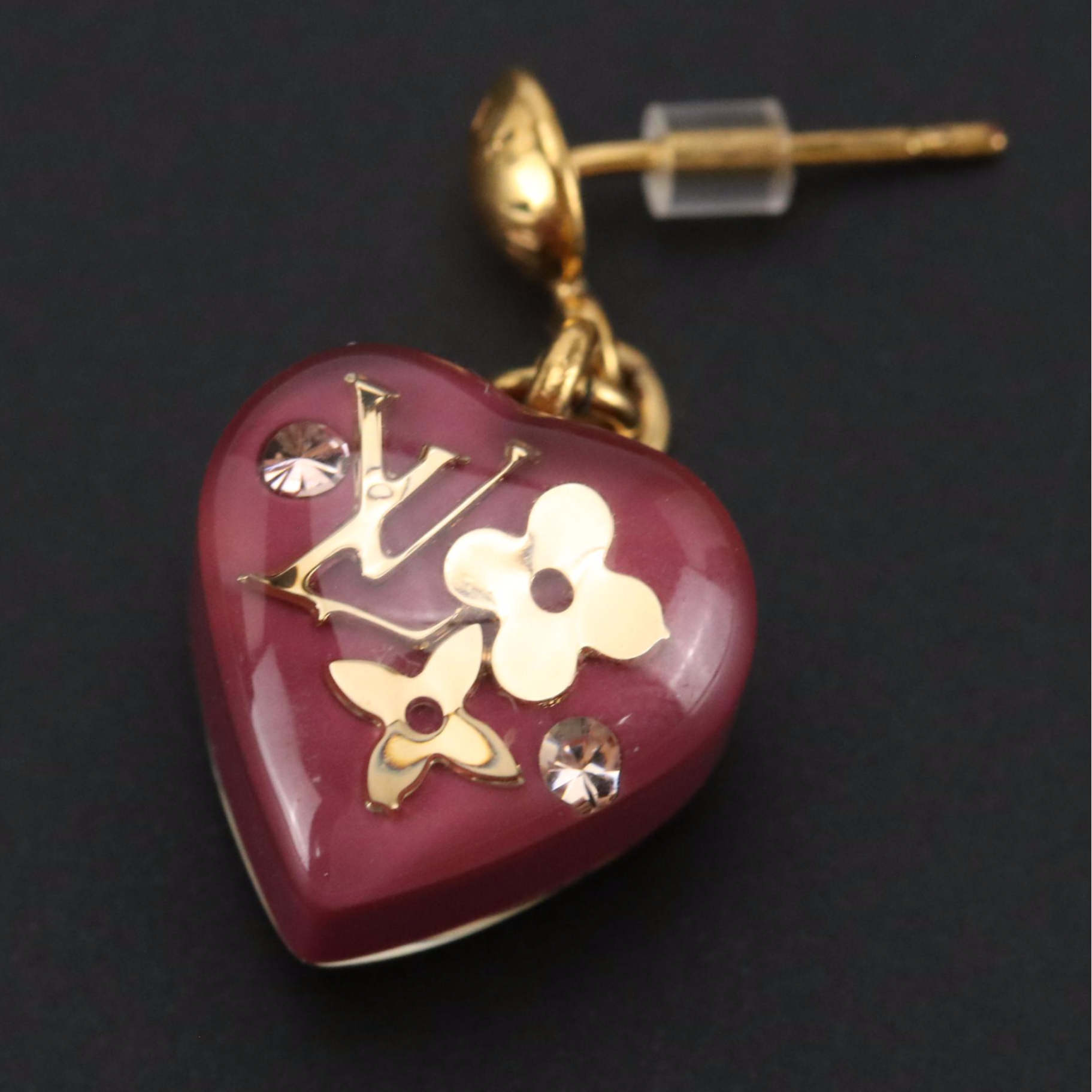 Louis Vuitton Pomme D'Amour Monogram Inclusion Heart Drop Earrings