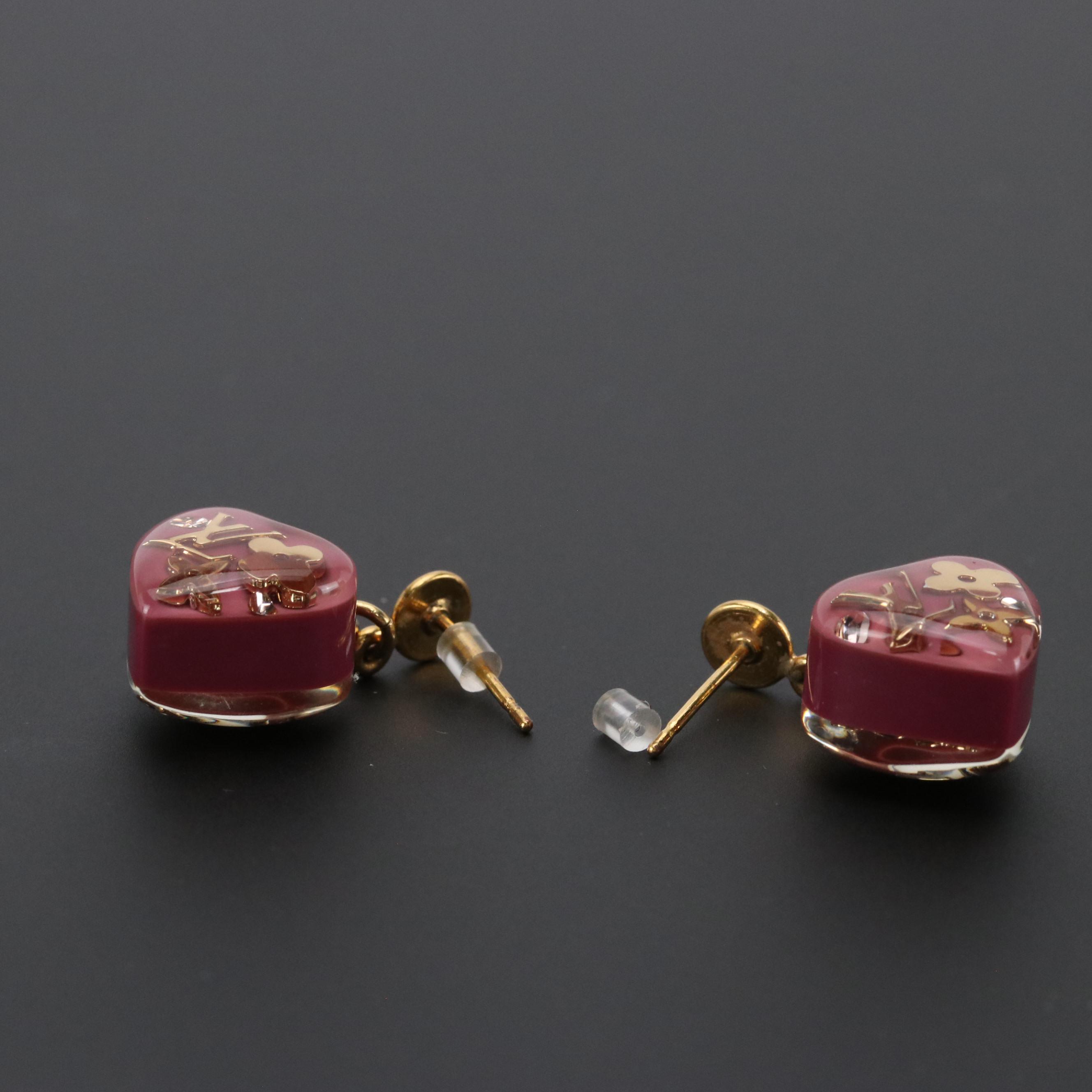 Louis Vuitton Pomme D'Amour Monogram Inclusion Heart Drop Earrings