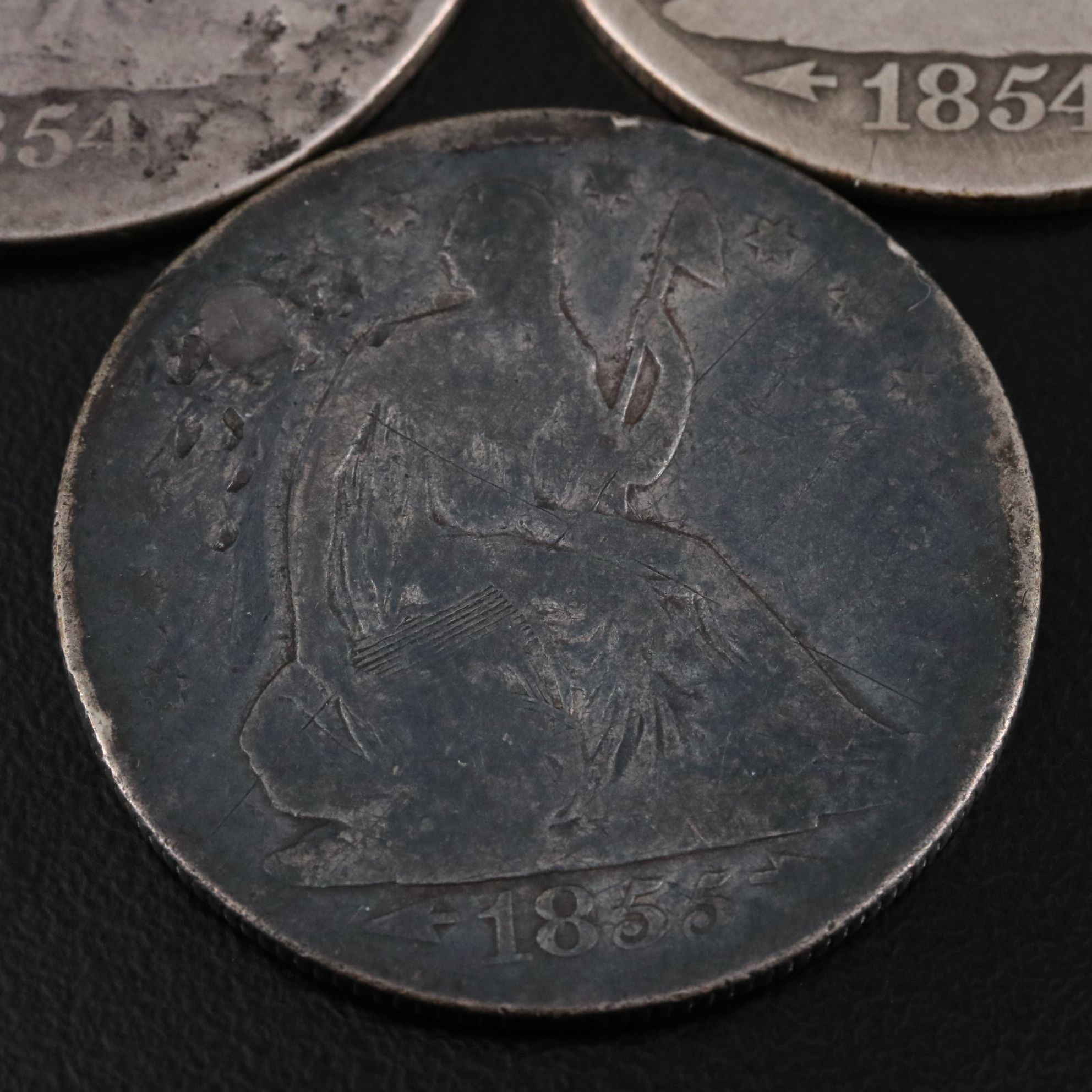 Three Seated Liberty Silver Half Dollars Including an 1855