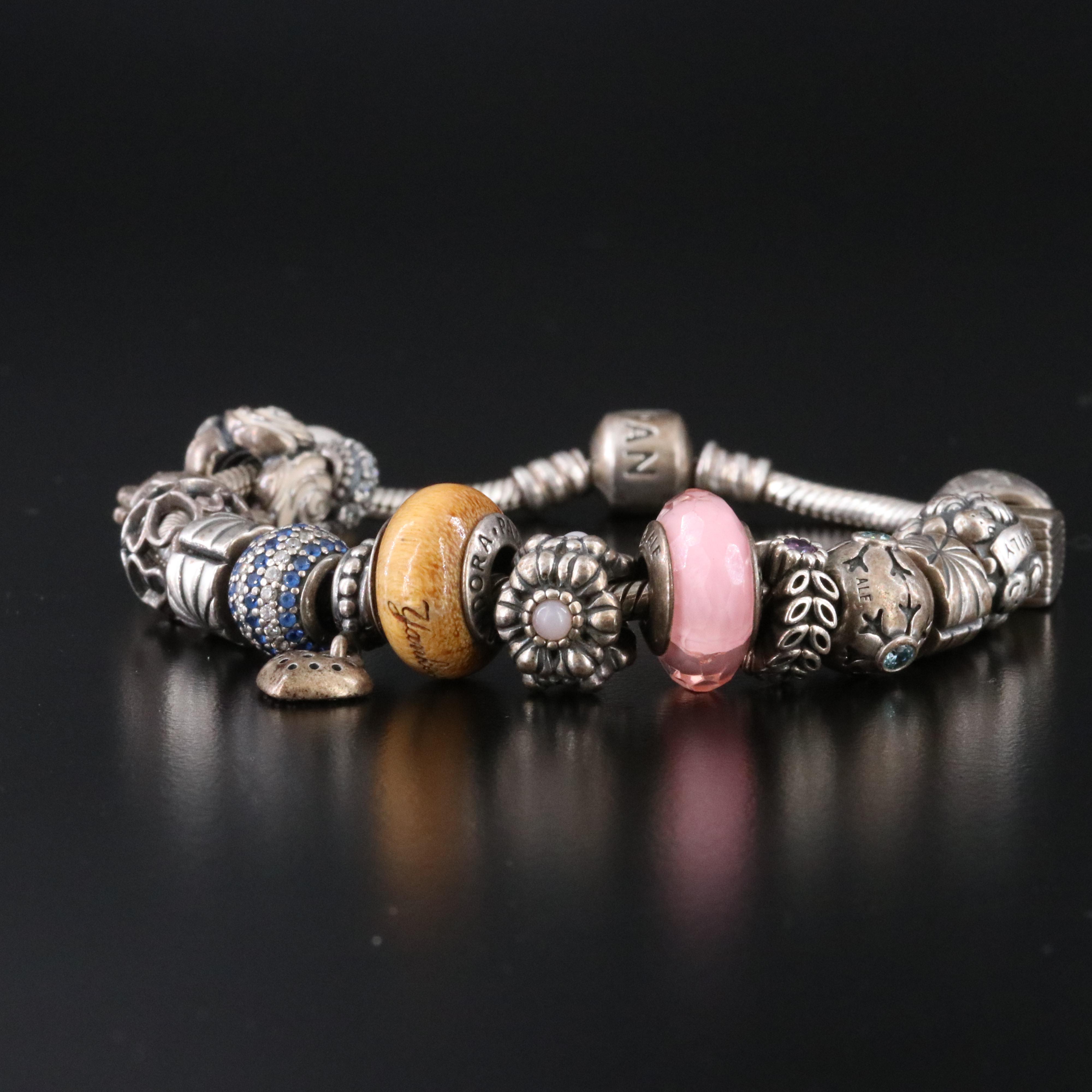 Pandora Sterling Charm Bracelet with Pearls and CZ