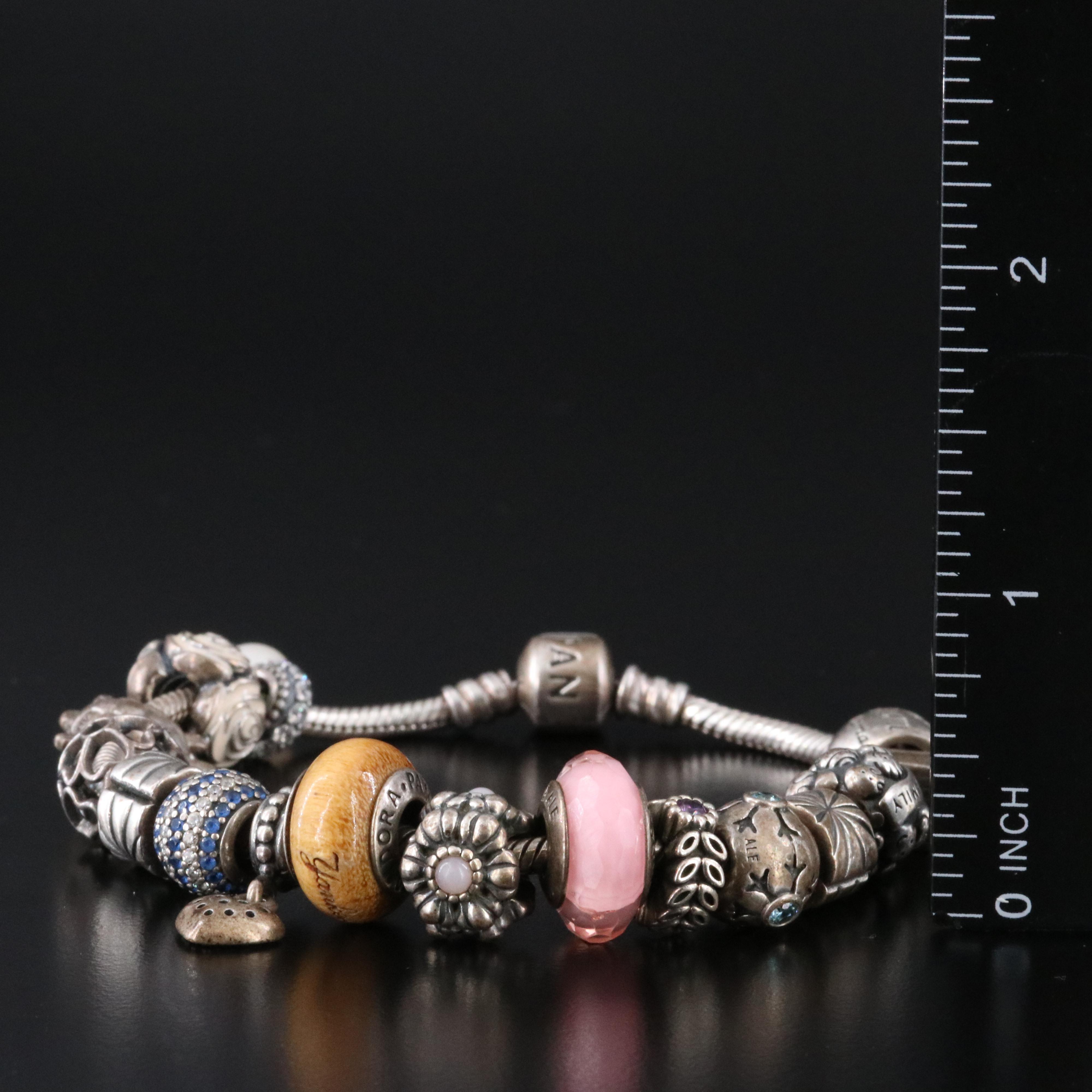 Pandora Sterling Charm Bracelet with Pearls and CZ