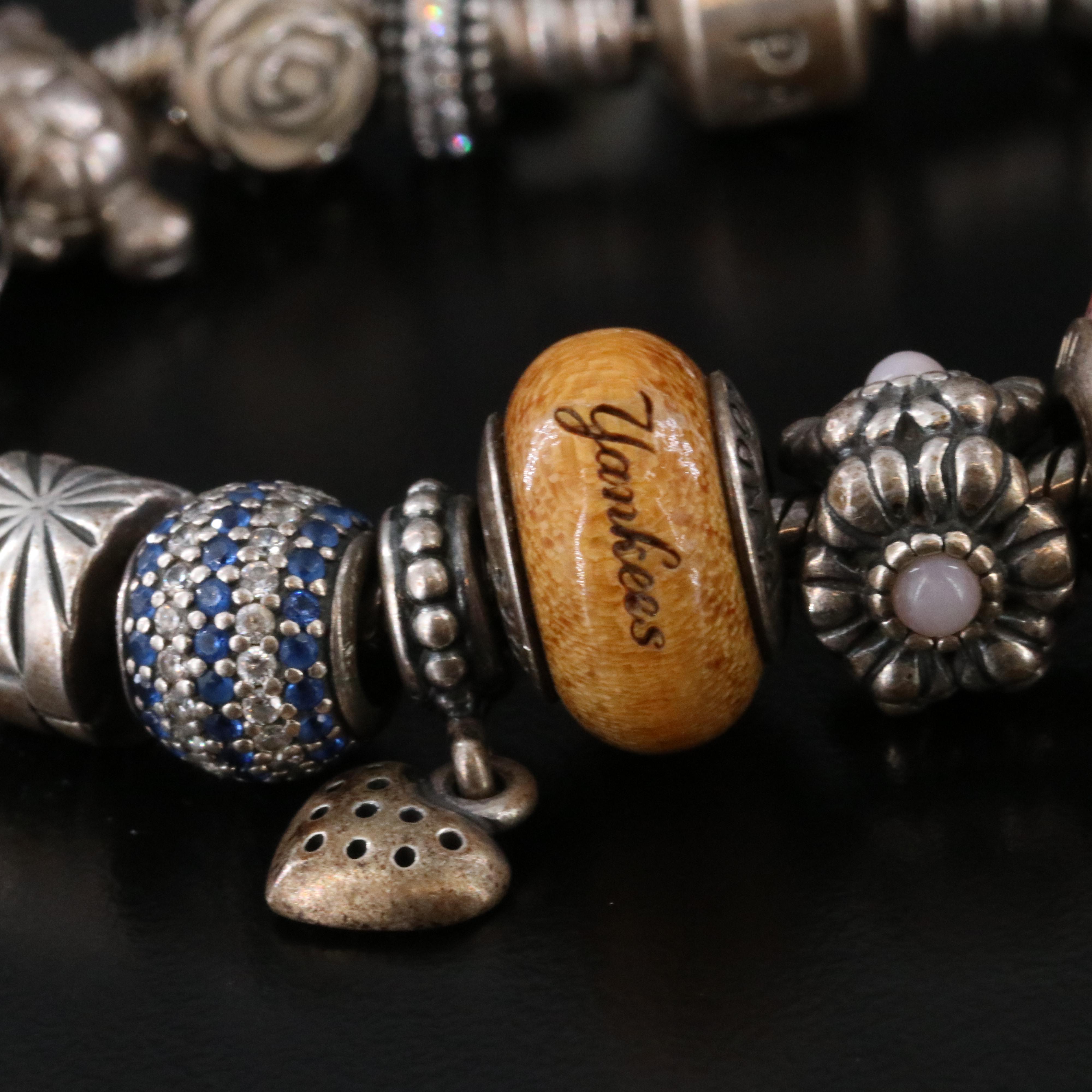 Pandora Sterling Charm Bracelet with Pearls and CZ